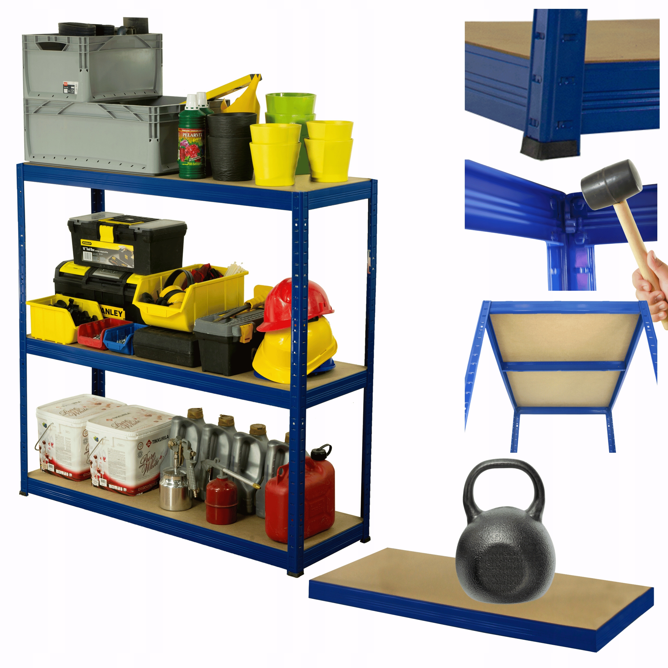 Skladovací regál garážový kovový stojan Helios 106x90x60 cm 3Px175 kg