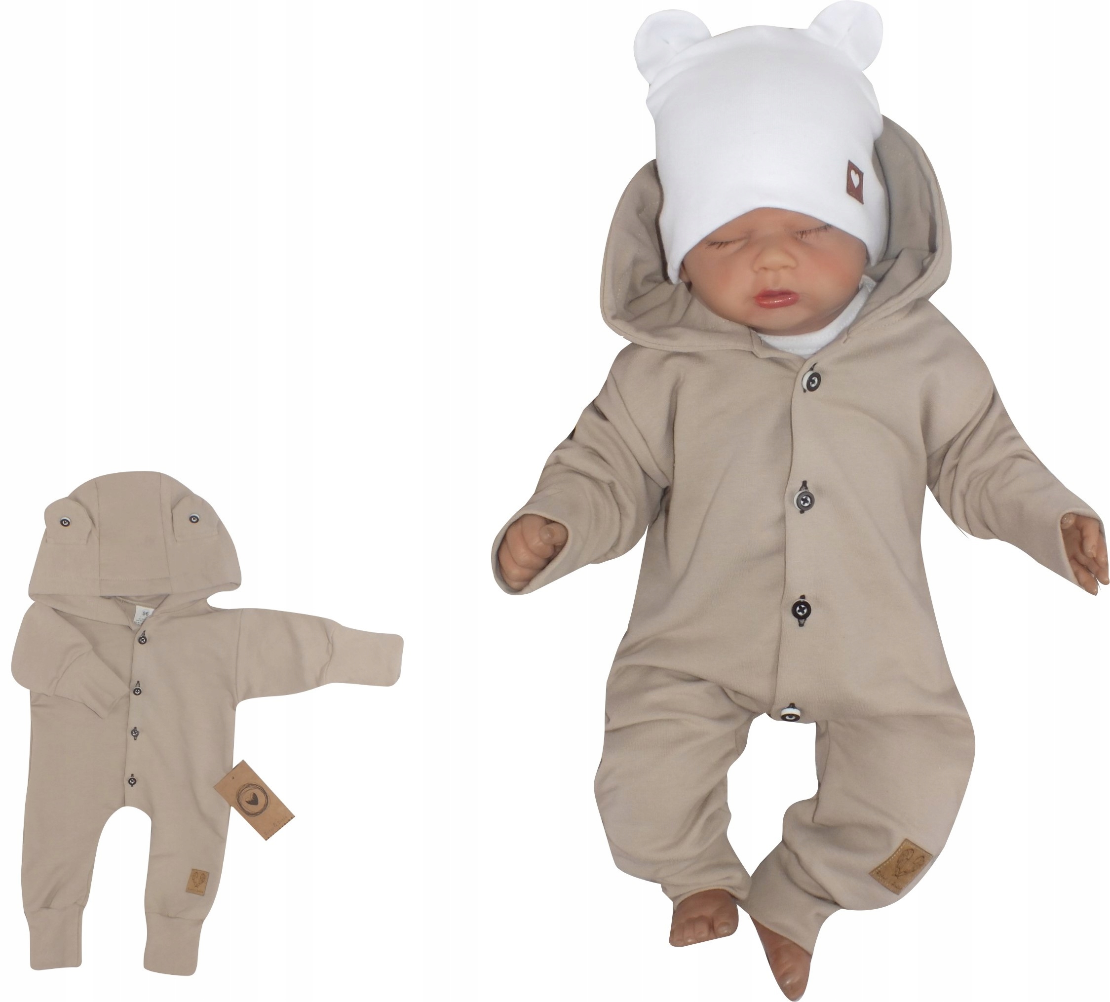 

Bawełniany Kombinezon pajac z uszami 86 kawowy beż