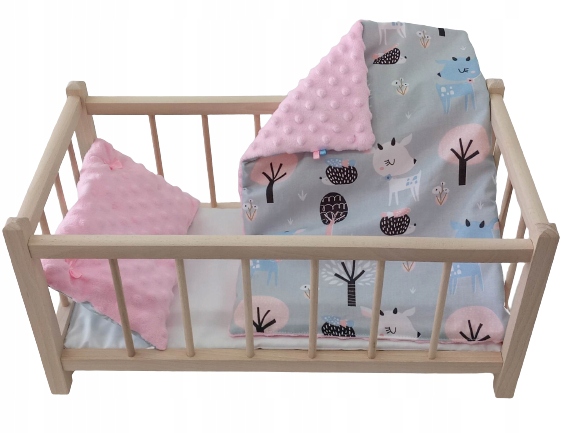 ŁÓŻECZKO DLA LALKI DREWNIANE + POŚCIEL + MATERAC