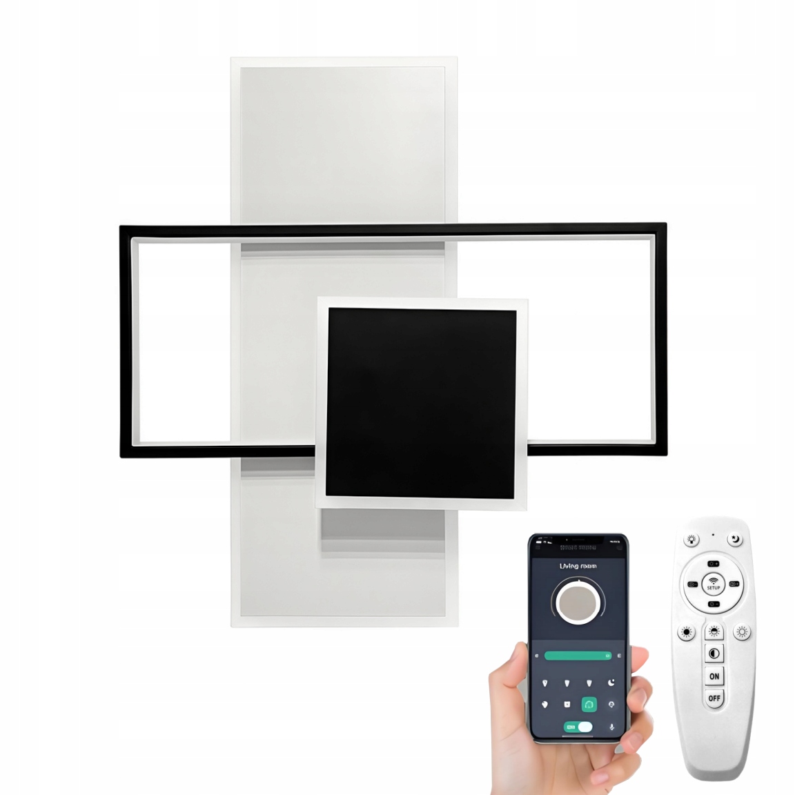 Stropná Lampa Luster Čierny Led 3 Farby Závesné 46 W S Diaľkovým Ovládaním