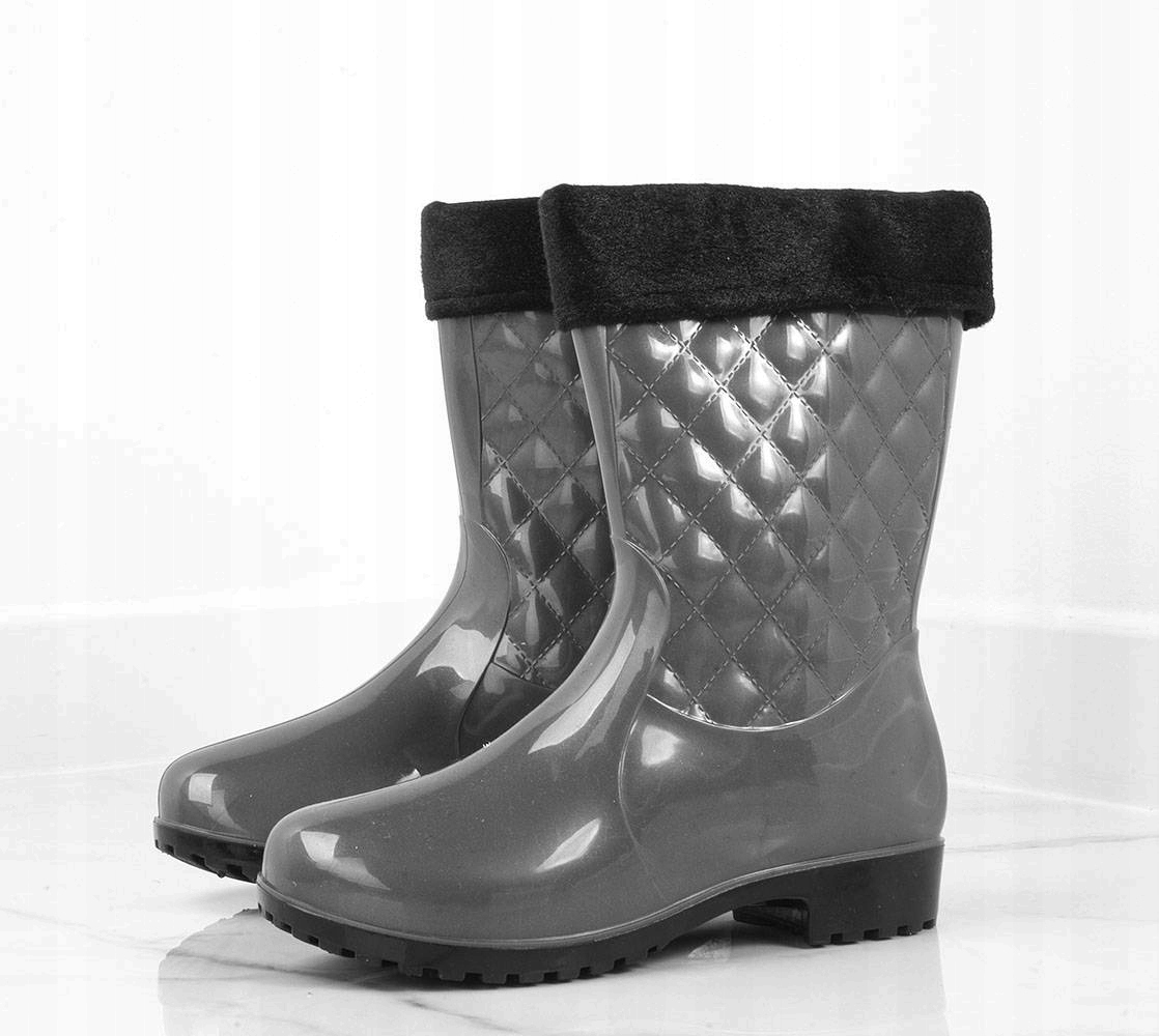 6128 SZARE OCIEPLANE PIKOWANE KALOSZE BOTKI 37 Oryginalne opakowanie producenta pudełko