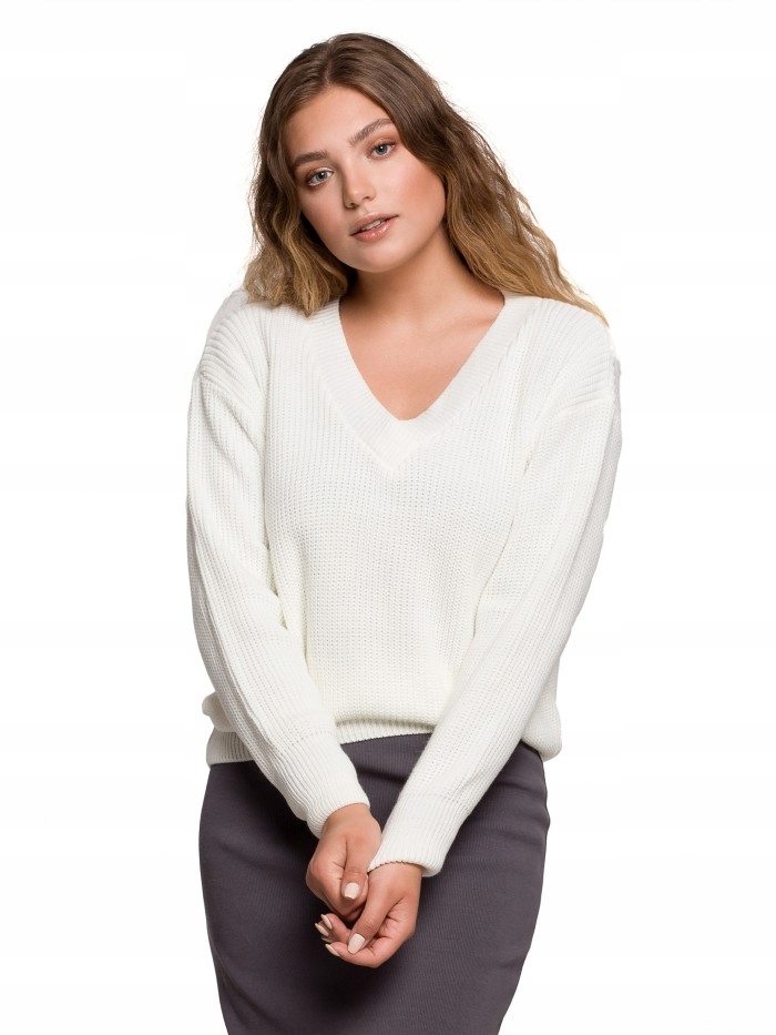 

Eu L/XL BK075 Sweter z dekoltem w serek - ecru Eu