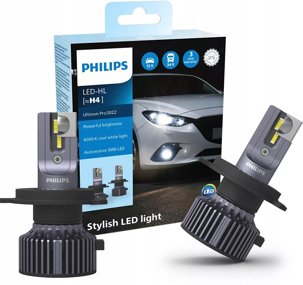 ŻARÓWKI ŻARÓWKA H4 PHILIPS LED ULTINON PRO 3022 RETROFIT BIAŁA OEM + W5W Stan opakowania oryginalne