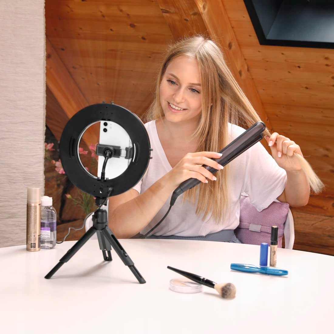 HAMA Lampa Pierścieniowa LED 21cm Statyw Telefon Selfie Wideo Fotografia — miniatura 6