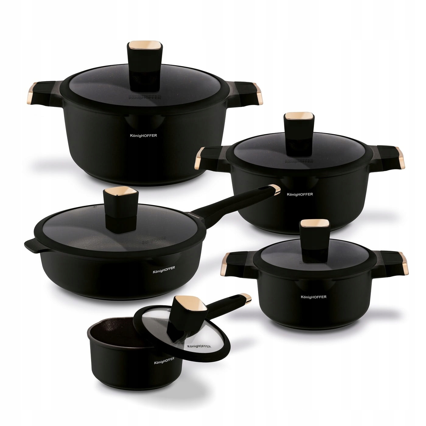 Zestaw aluminiowych garnków na indukcję 10 elementów czarne