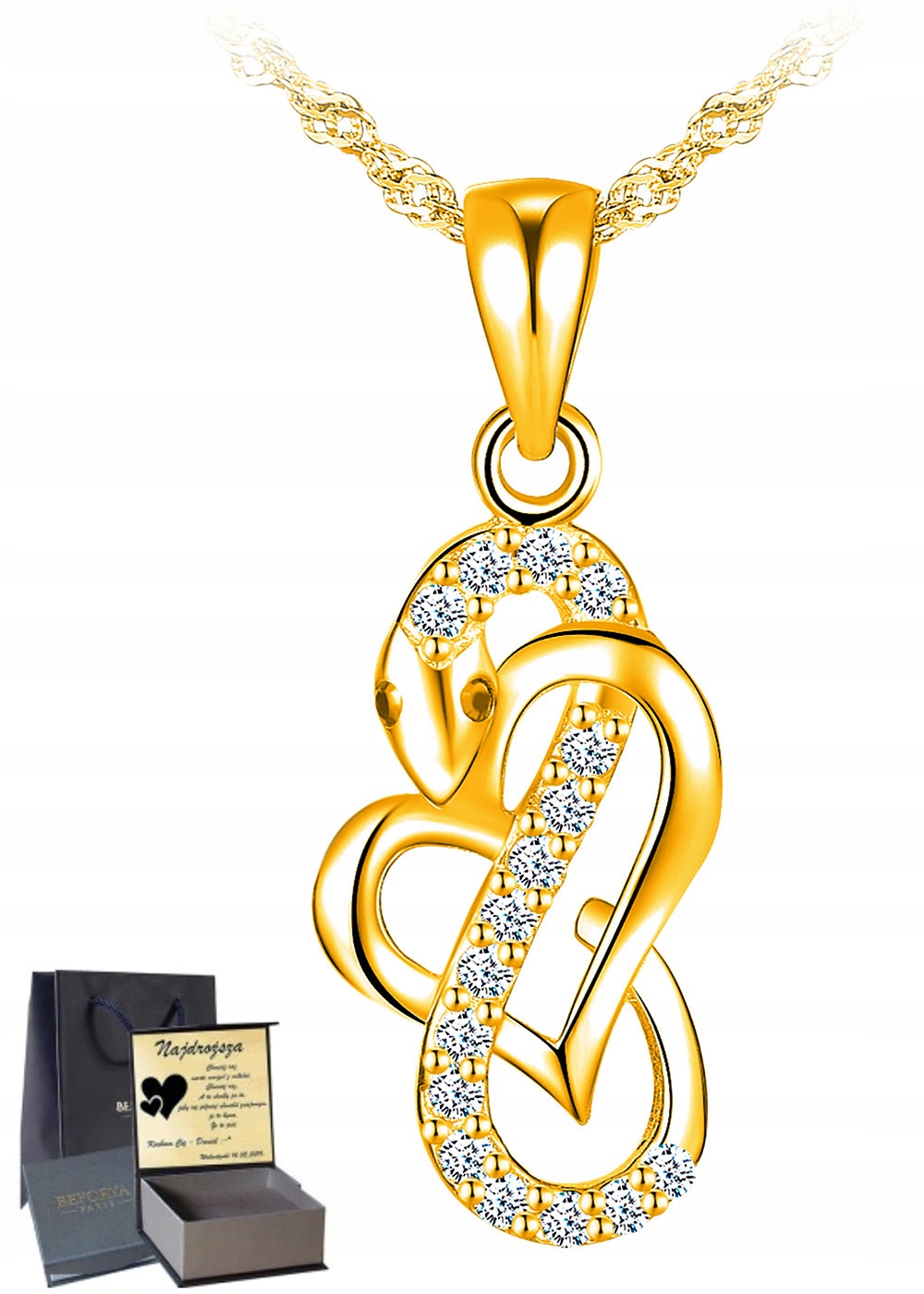 

Infinity Złote Serce Wąż Naszyjnik Prezent Srebro