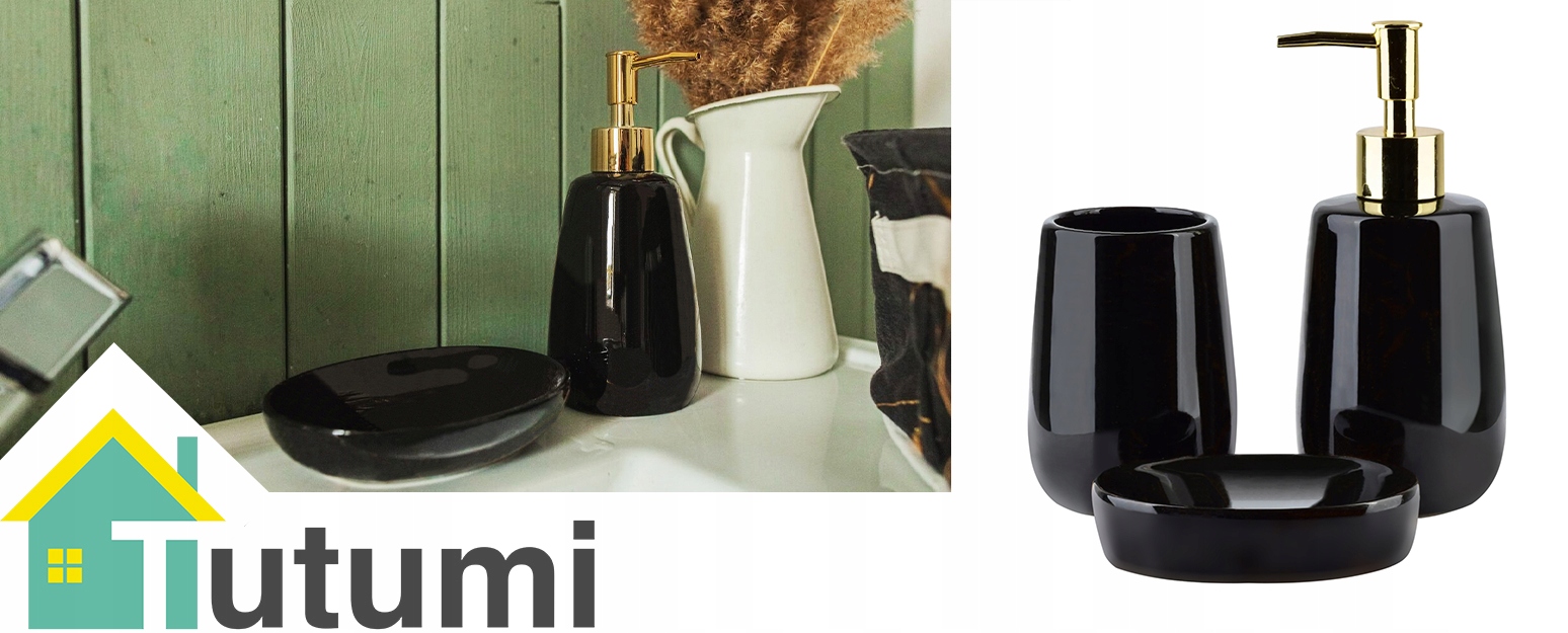 DOZOWNIK DO MYDŁA CZARNY CERAMICZNY ZESTAW KOMPLET ŁAZIENKOWY MYDELNICZKA Pojemność 200 ml