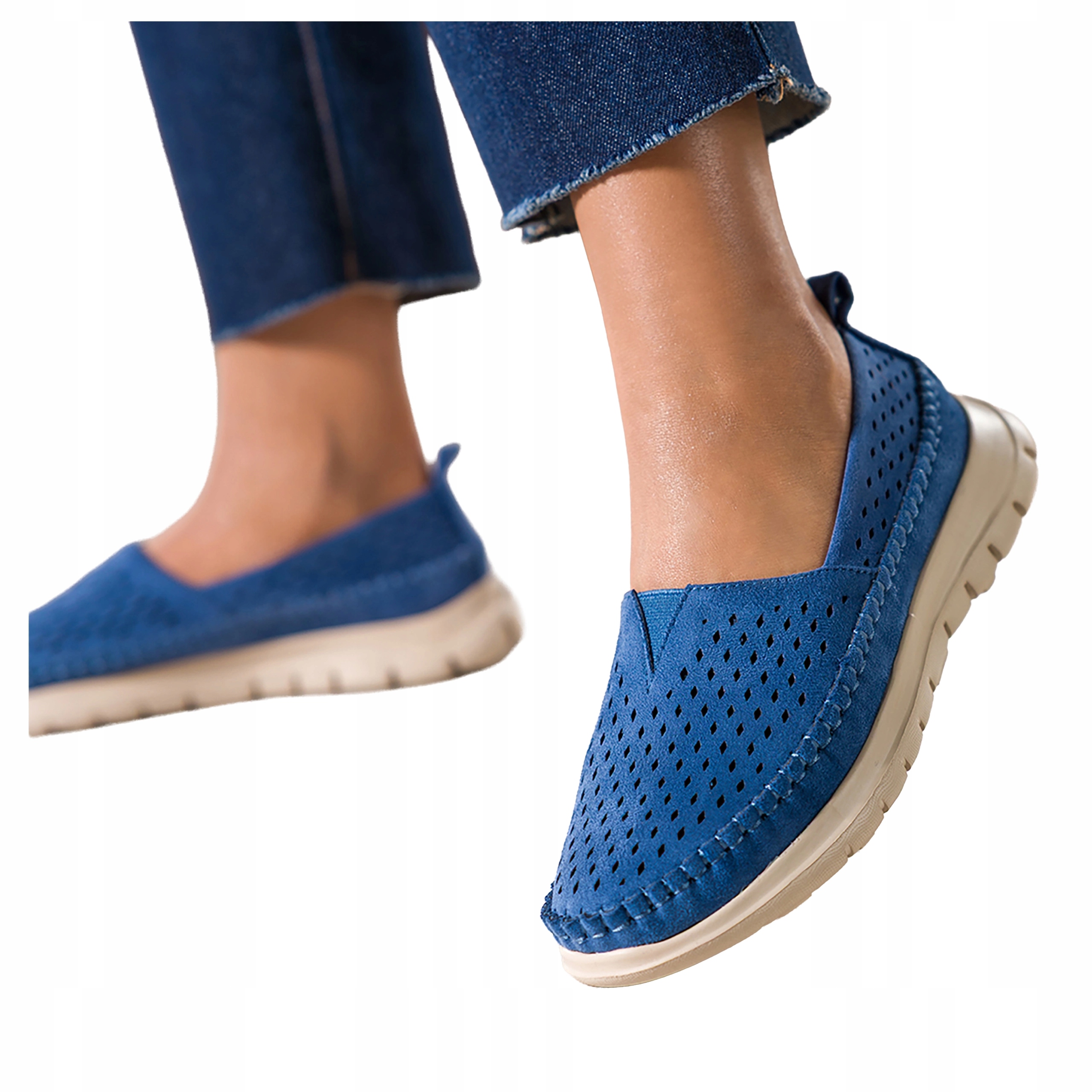 Modré dámské Ažurové Polobotky Kožená vložka Platforma Slip On velikost 38