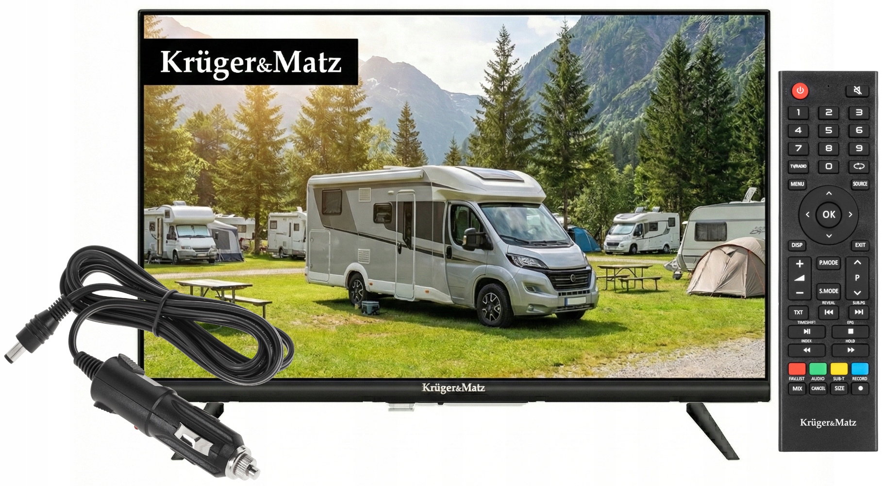 Telewizor 24" do Ciężarówki Kamper Kamping DVB-T2 12V 230V Zasilacz