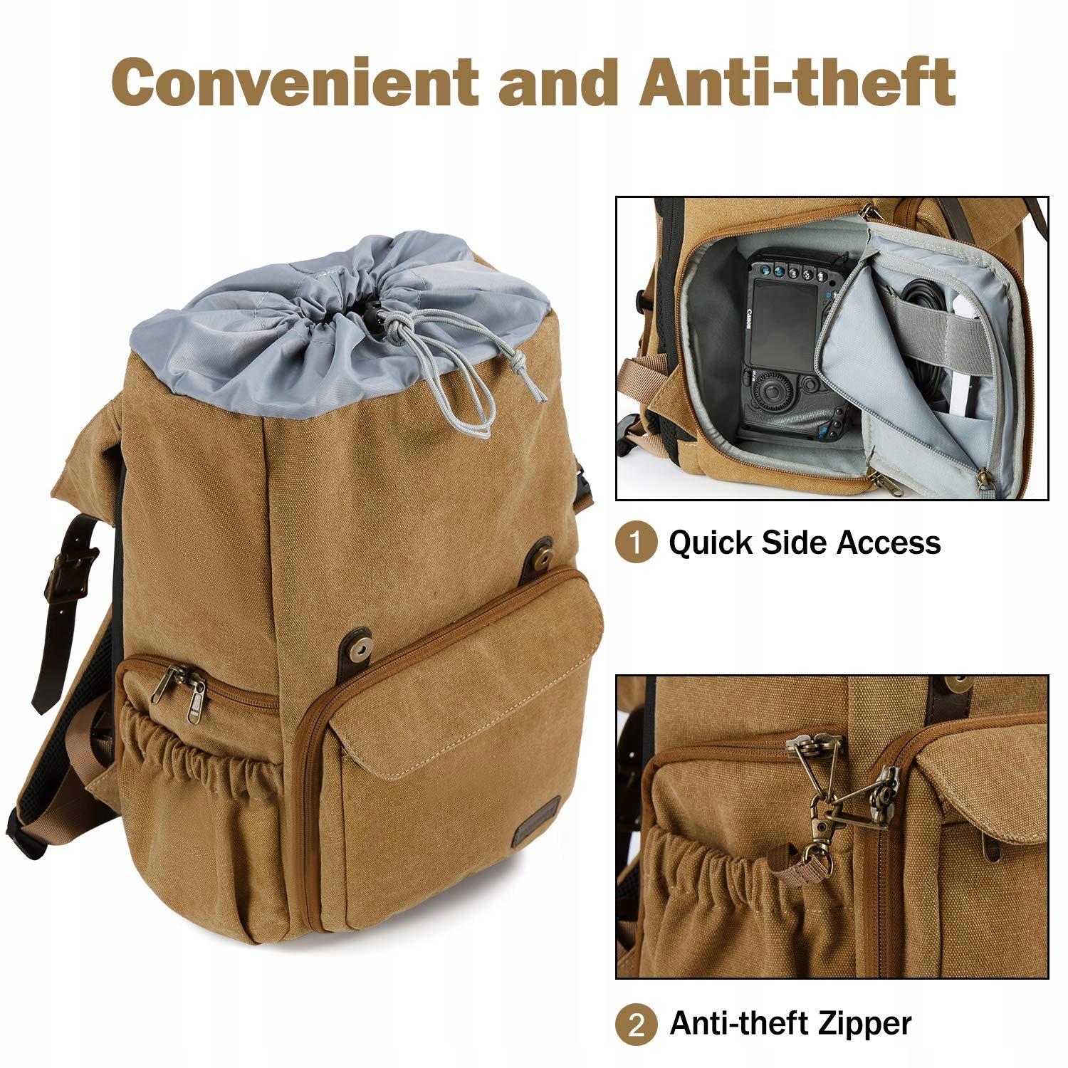 BAGSMART Plecak Fotograficzny Canvas Na Laptop 15" i Sprzęt Foto — miniatura 4