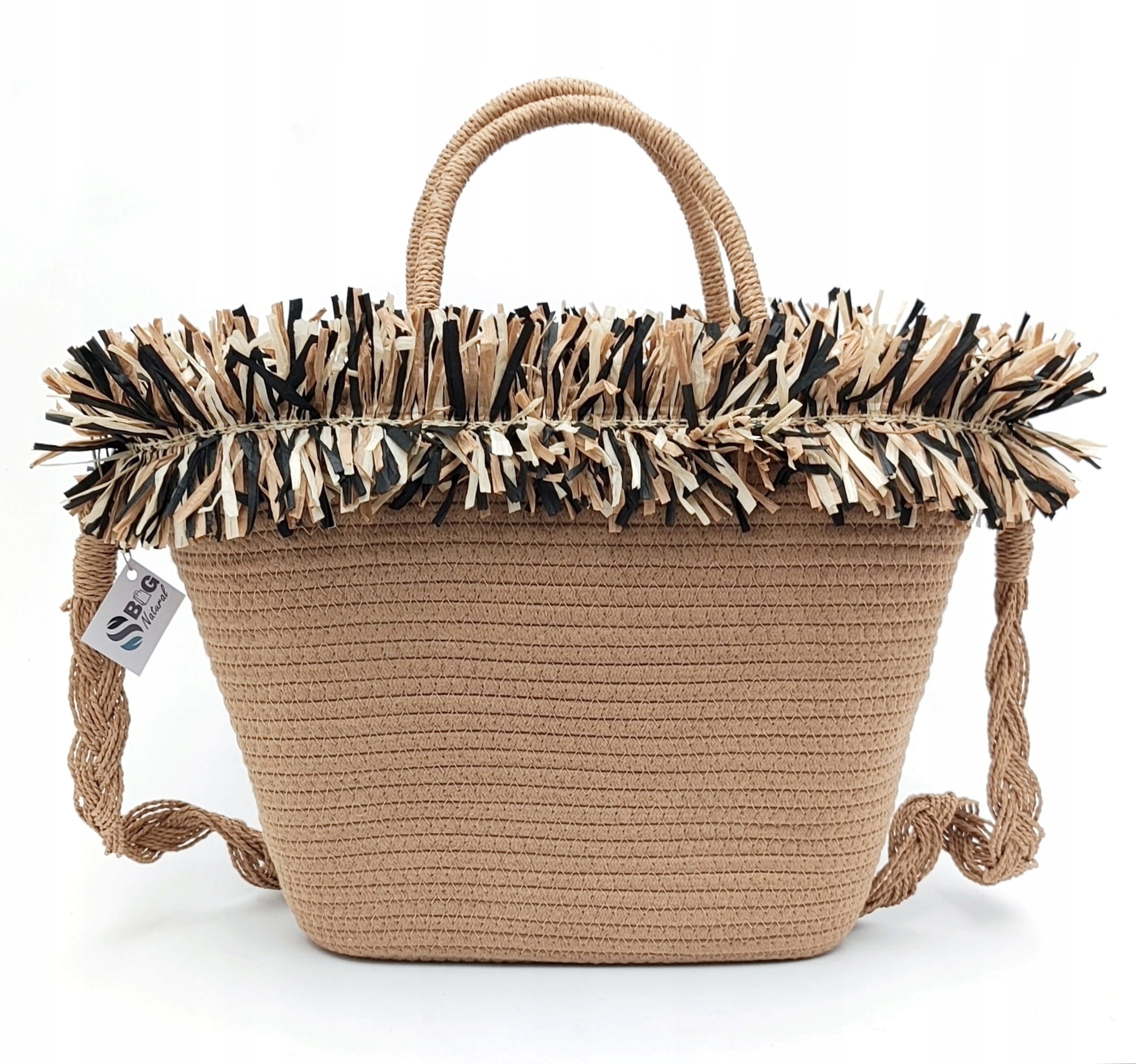 Pletená kabelka Letní bavlněný košík s třásněmi Přírodní béžová