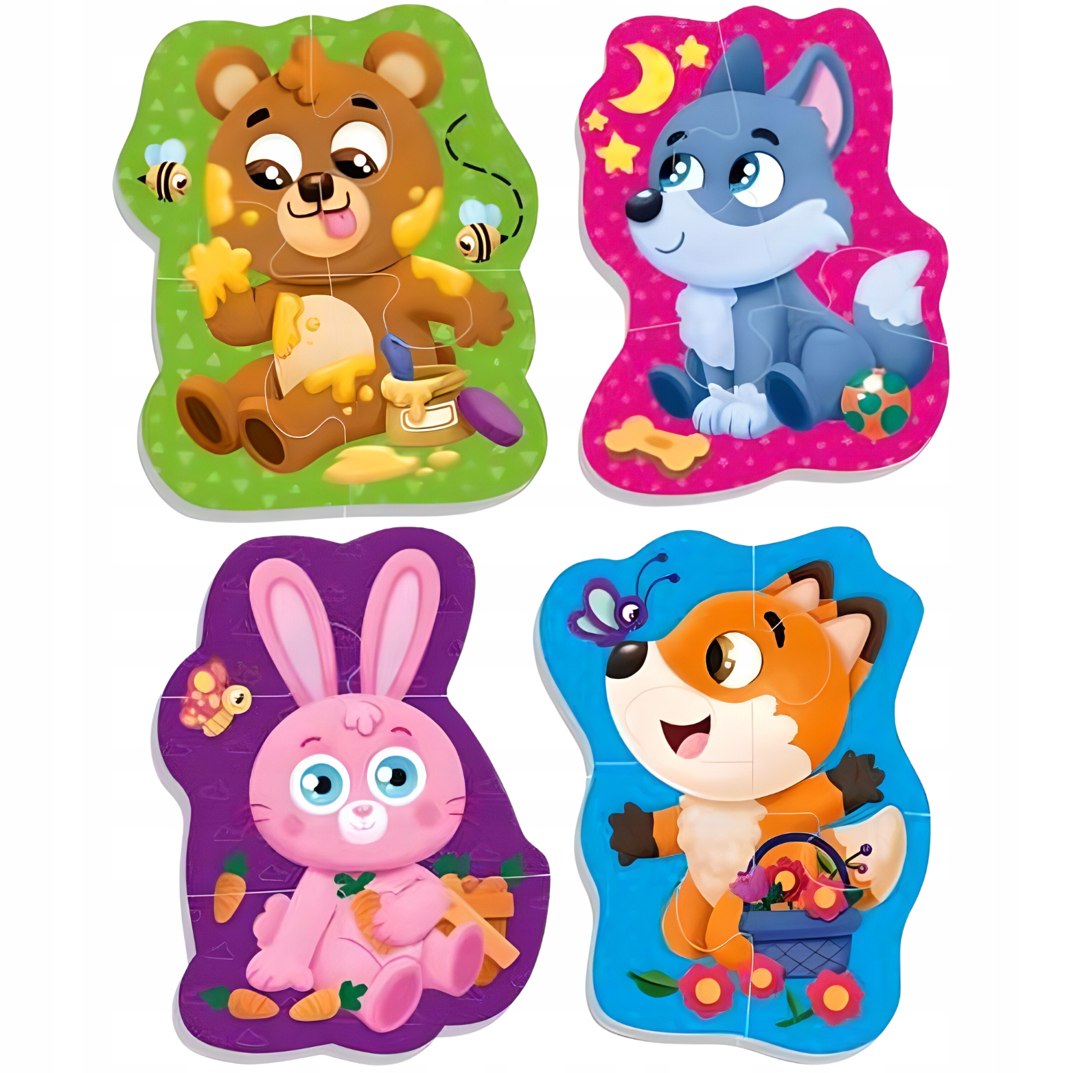 DUŻE PUZZLE PIANKOWE "ZWIERZĘTA LEŚNE" 4 OBRAZKI MIŚ WILK KRÓLIK LISEK Marka Roter Kafer