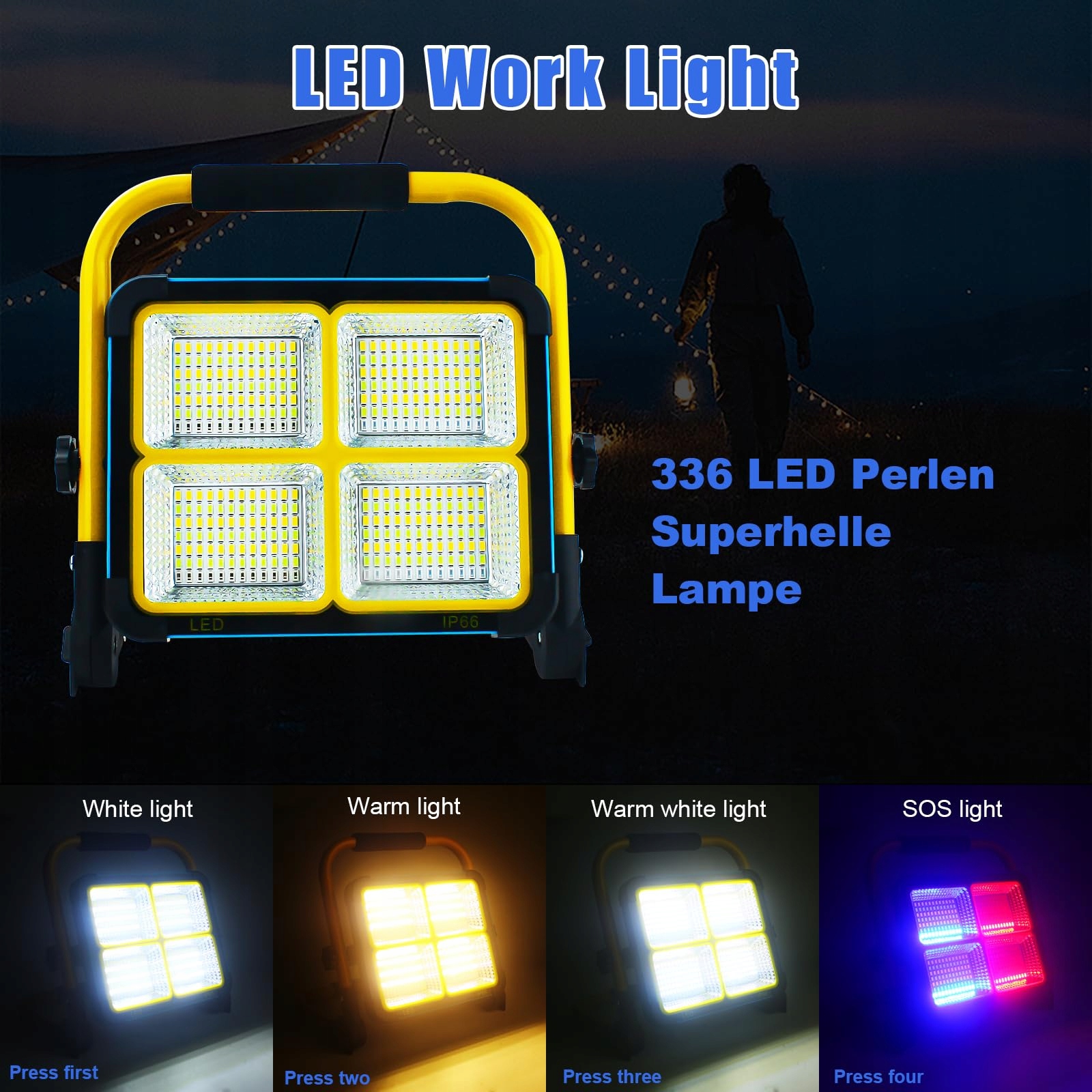 TOPBOS 100W LED Reflektor Na Statywie 10000LM Akumulator USB-C Solarny — miniatura 2