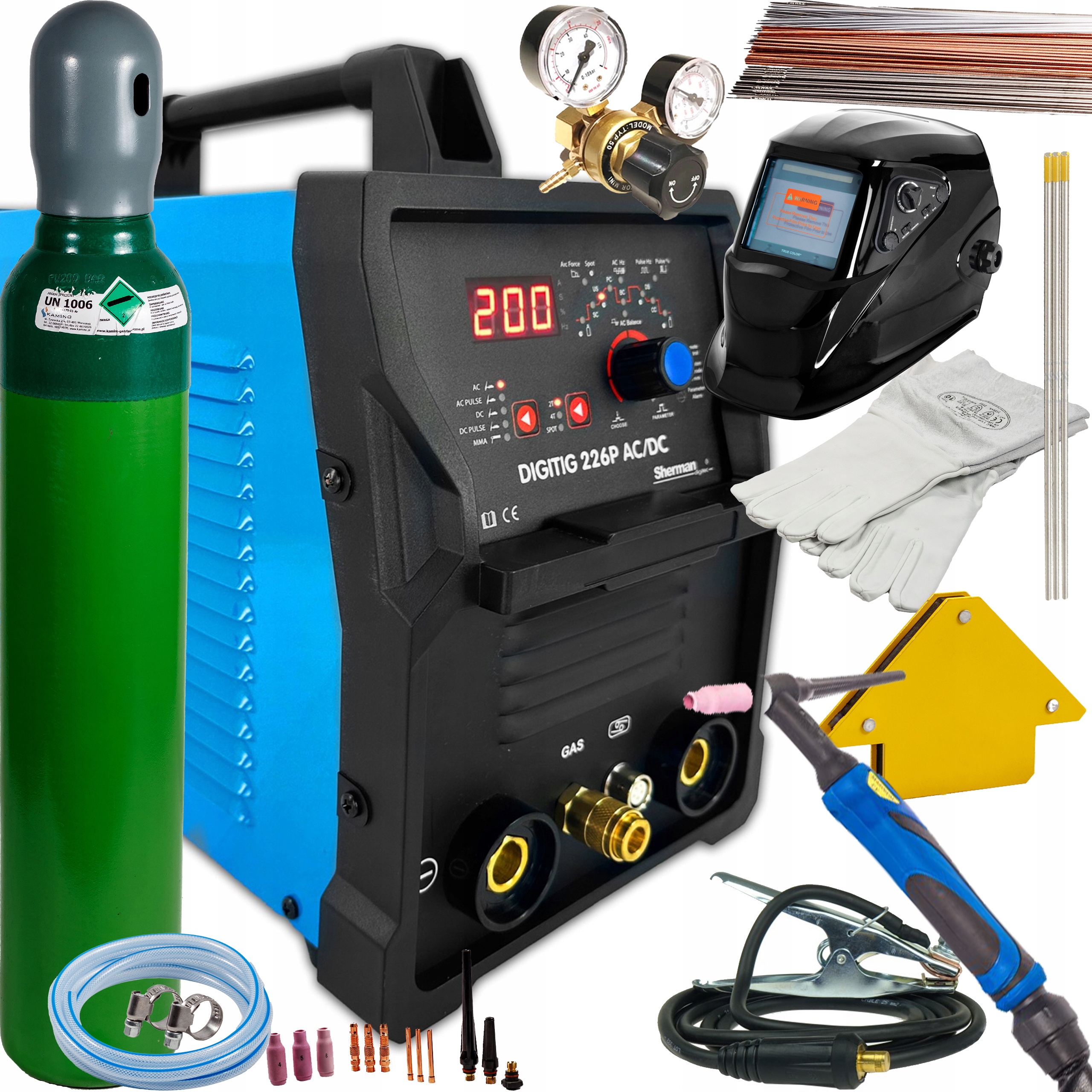 Digitig 226P Ac/dc Tig svařovací stroj Hf Mma 200A 230V Puls Ac Balance SET1