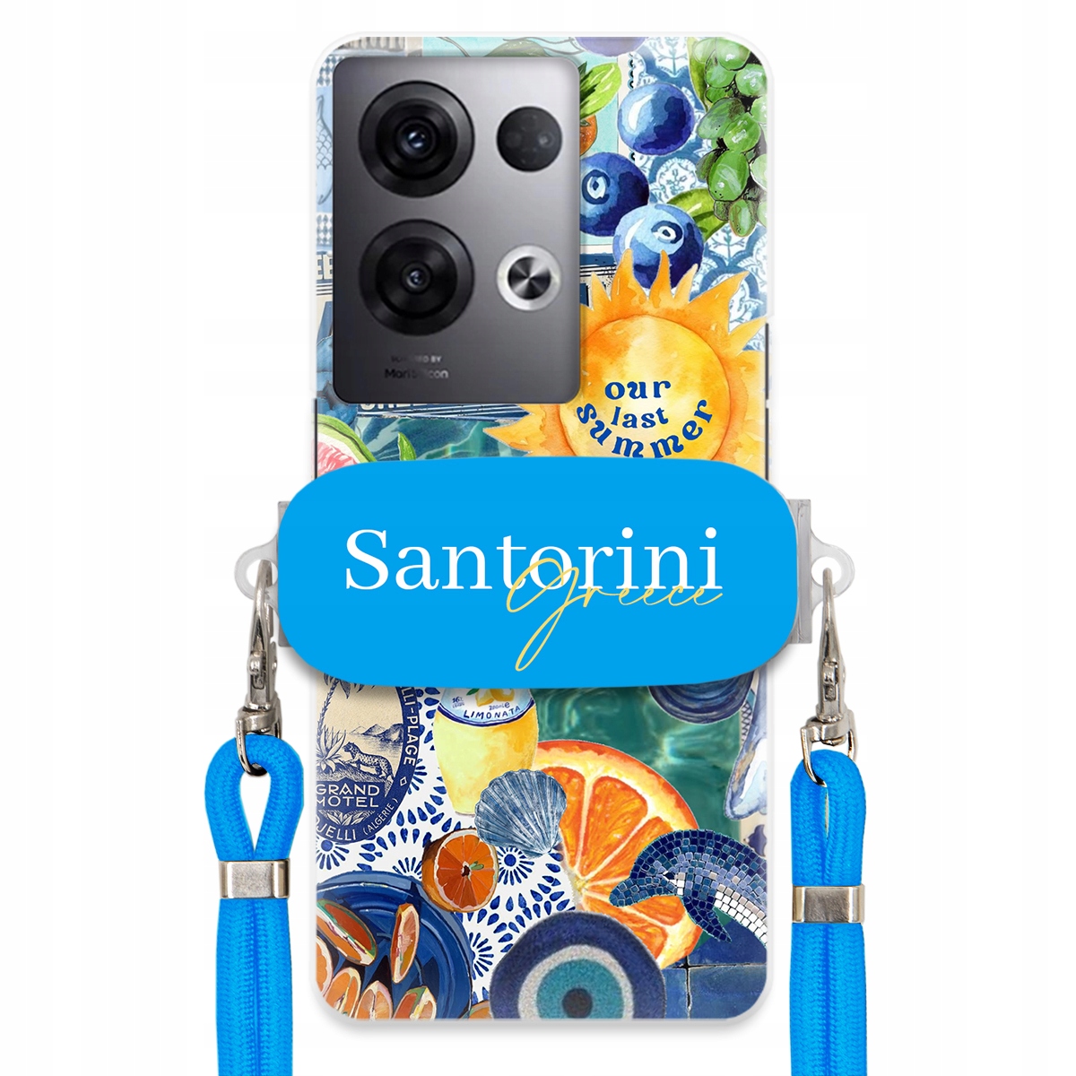 Puzdro pre Oppo Reno 8 Pro Plus 5G Modré Crossbody vodítko držiak Santorini