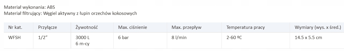 FILTR WKŁAD DO FILTRA PRYSZNICOWEGO CHROM ..2425 Pojemność 1 l