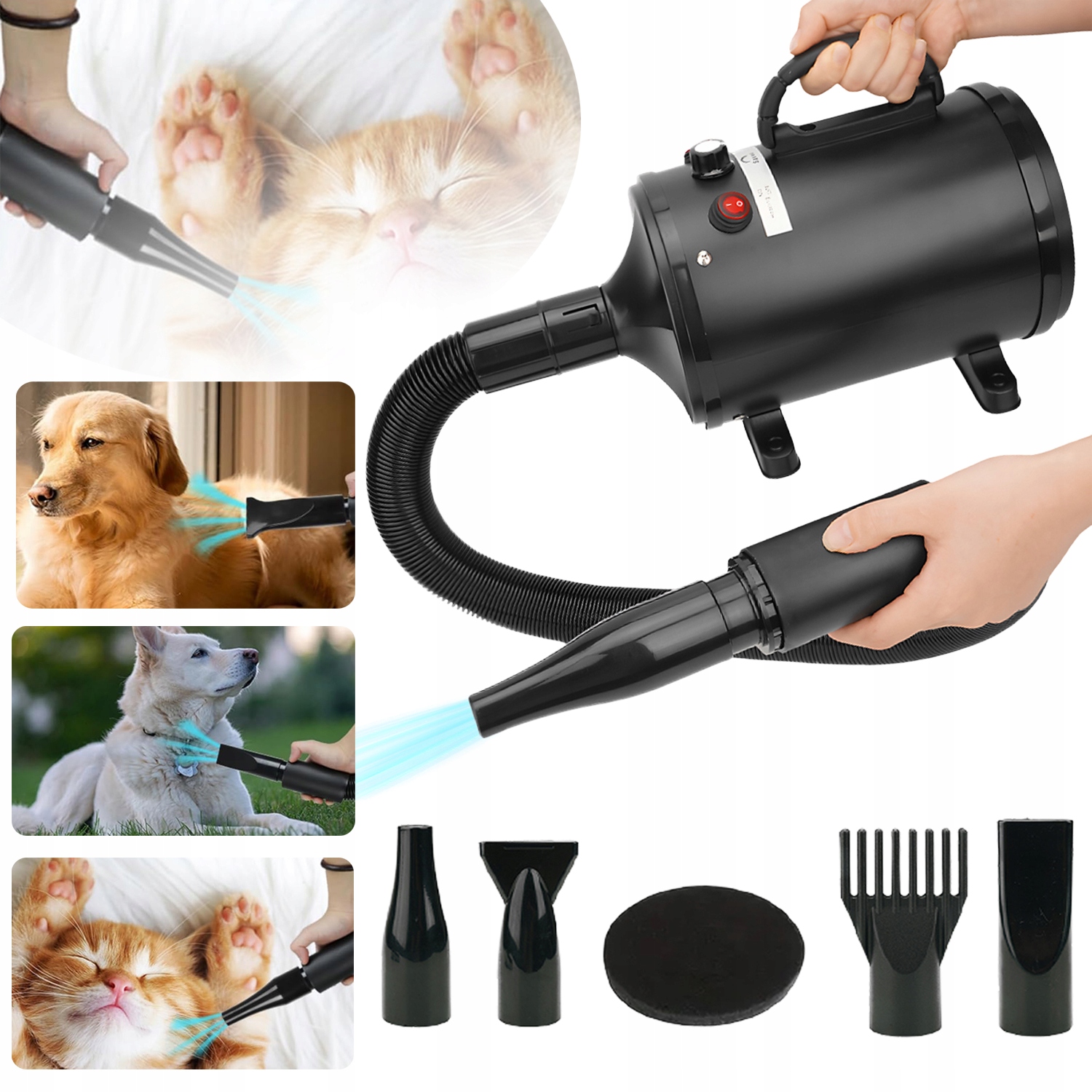 Levně 2800 W, Vysoušeč vlasů pro psy, Vysoušeč psů se 4 různými tryskami