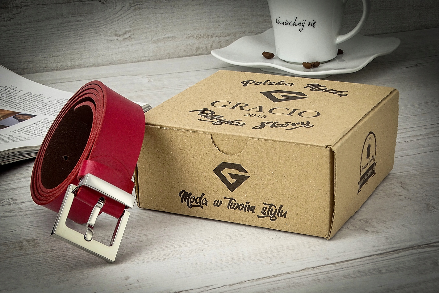 Długi Czerwony Pasek Damski Skóra Naturalna Gracio Cechy dodatkowe metaliczny