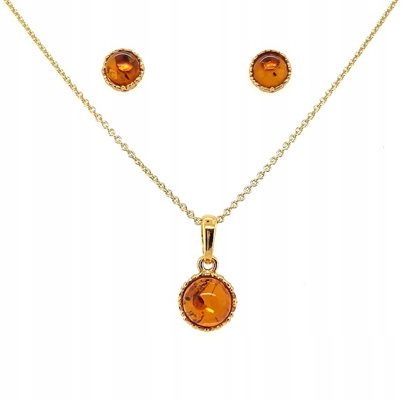 Přívěsek a stříbrné náušnice s jantarem 925 pozlacené Očko komplet Film