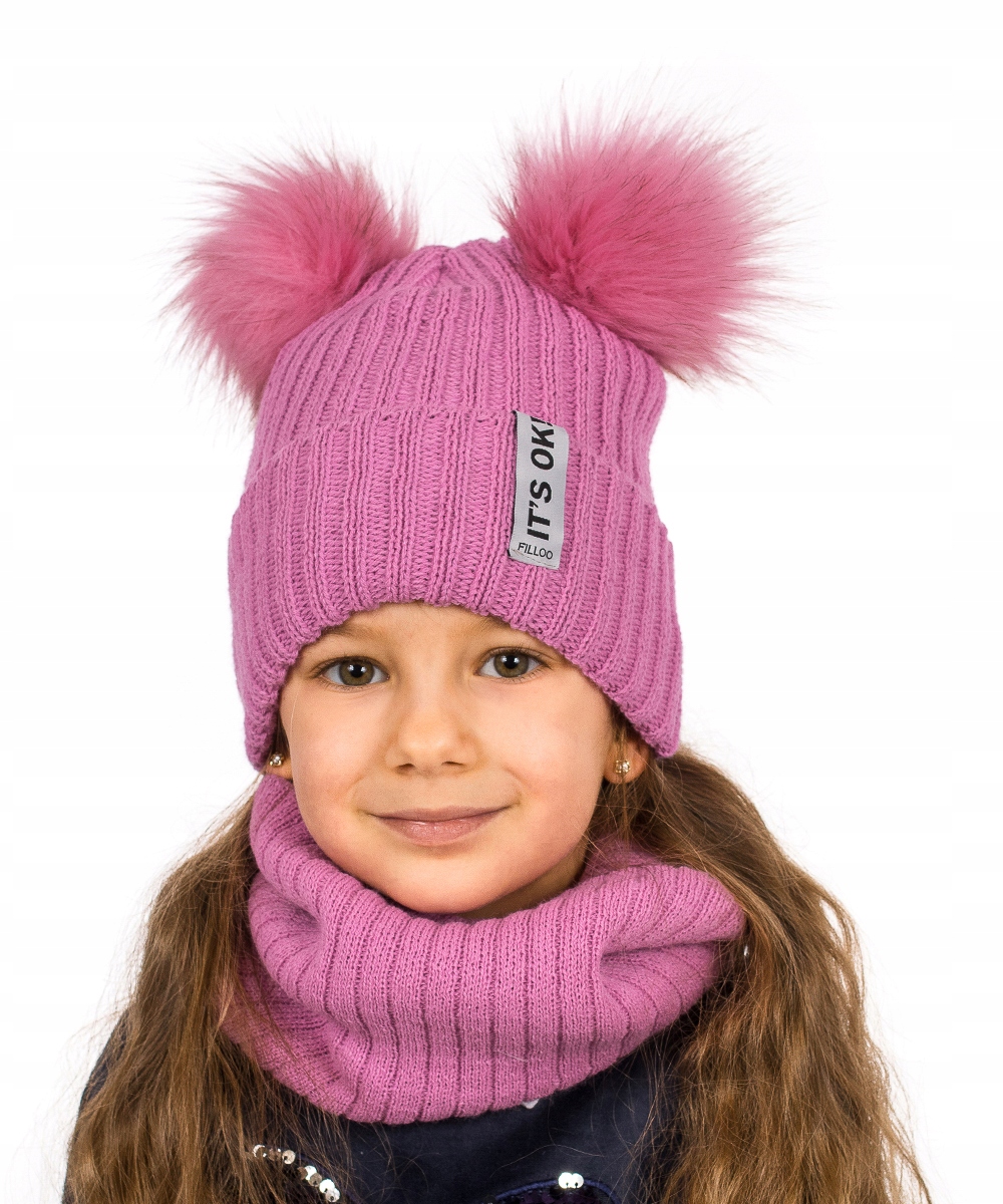 

Czapka Komin Komplet Dwa pompony Polar 52-56 cm