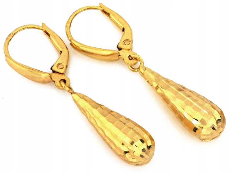 Ženské zlaté náušnice 585 kapička visící lesklé, elegantní design 14k