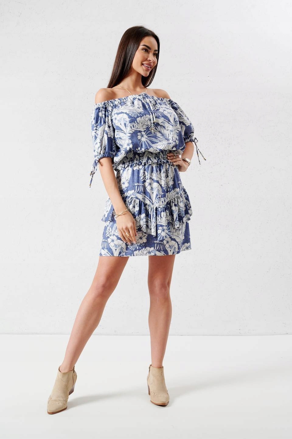 Sukně Květiny Lalous Modrá s bílým vel L