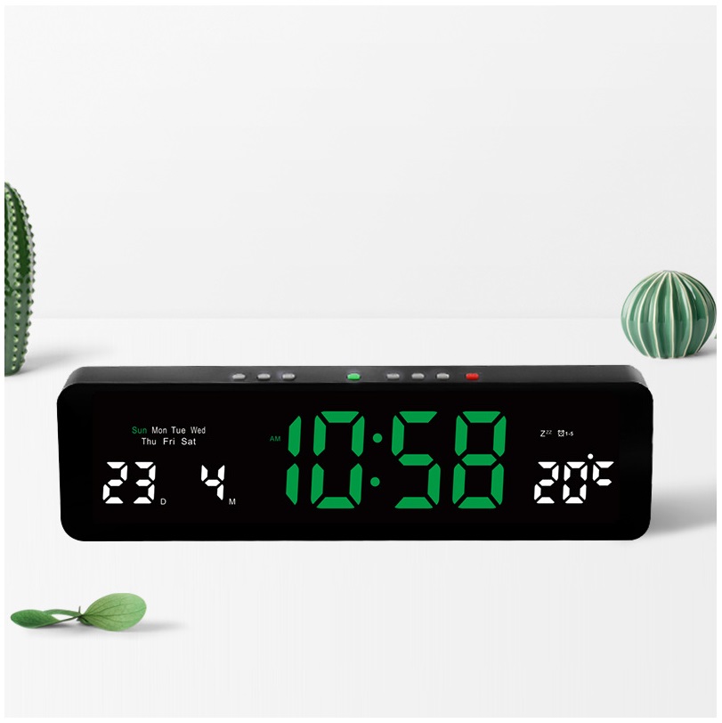 DUŻY ZEGAR ŚCIENNY STOJĄCY ELEKTRONICZNY LED 32cm Cichy Temperatura Data Szerokość całkowita 32 cm