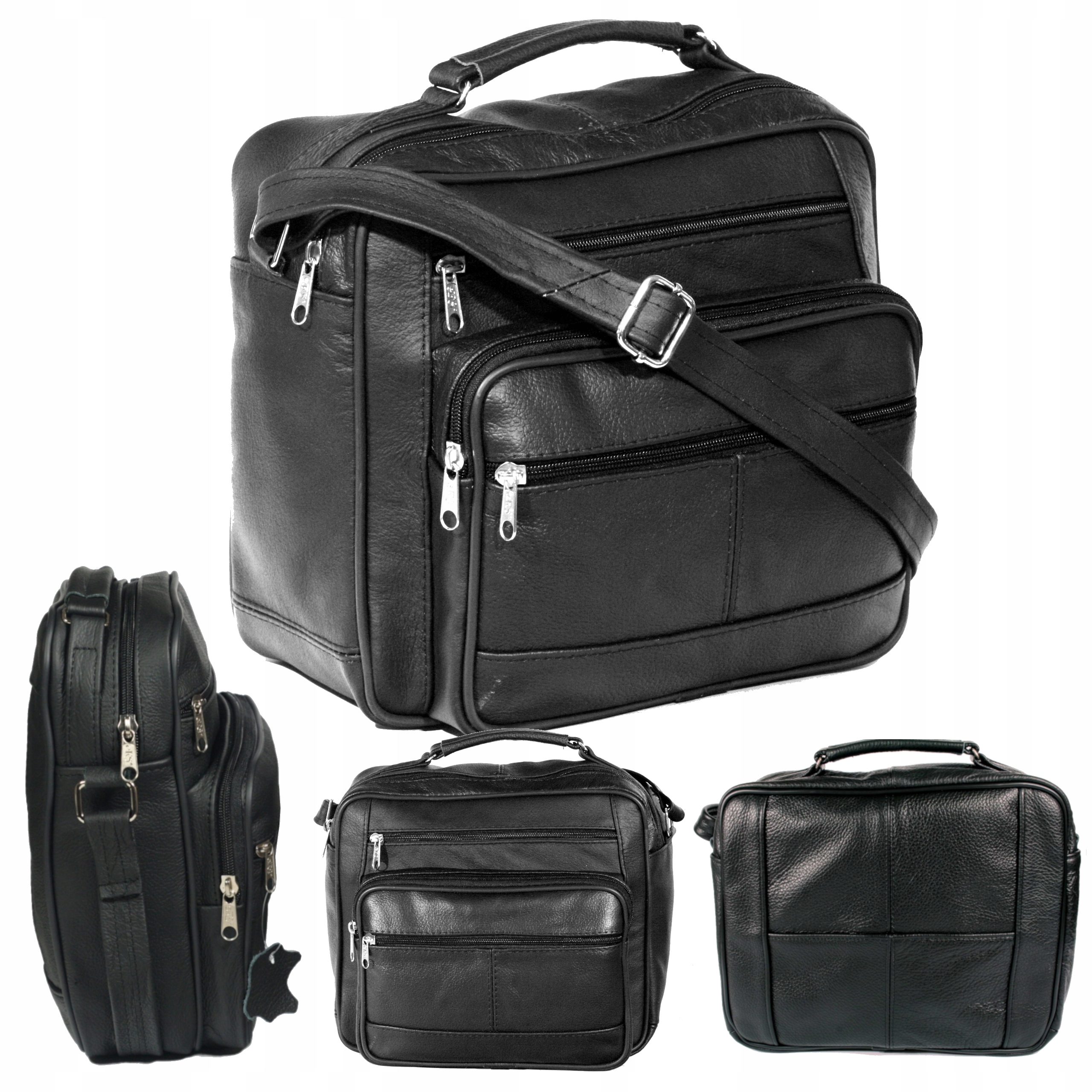 Pánská kožená velká taška černá s rukojetí a ramenem polská výroba