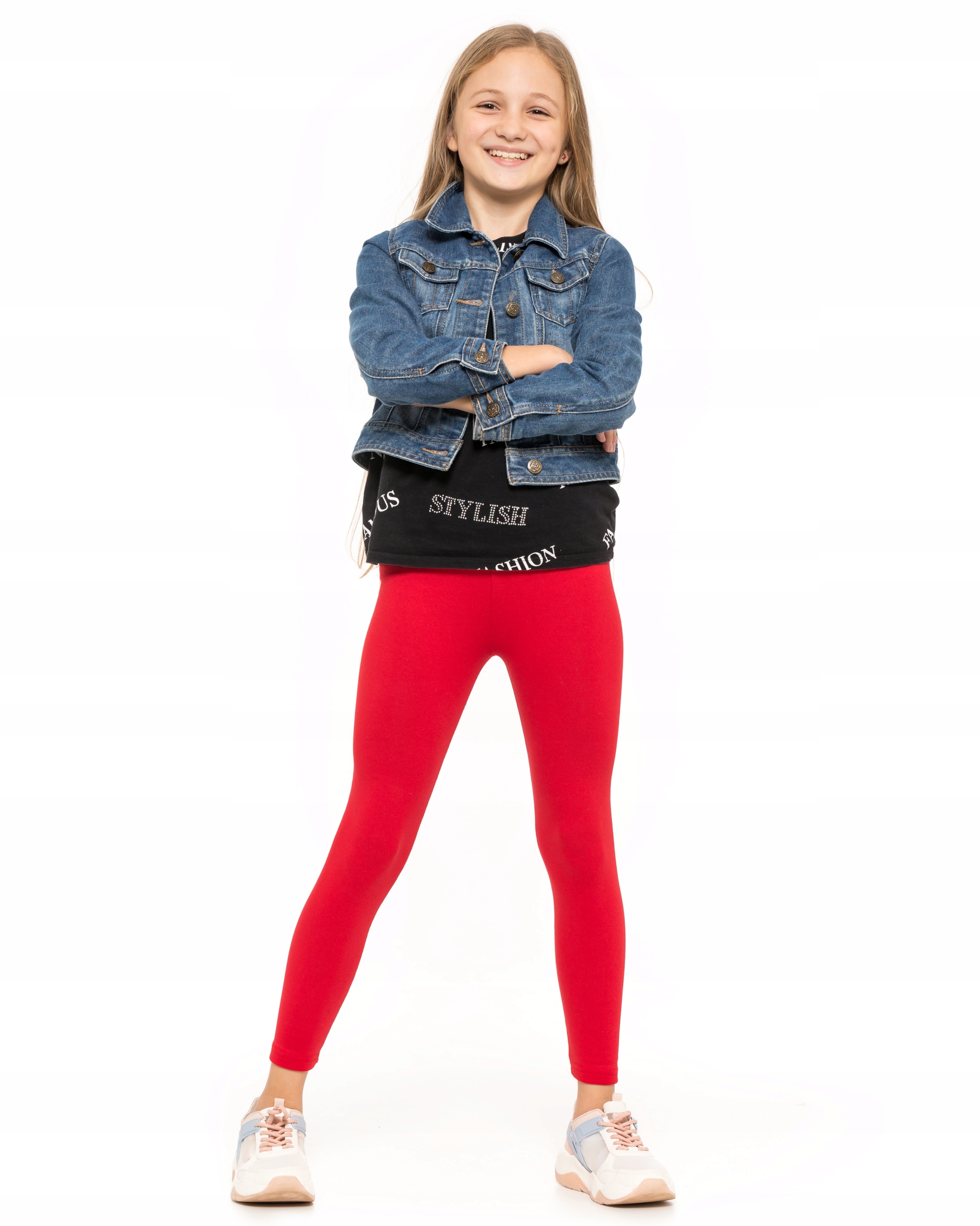 DZIEWCZĘCE LEGGINSY OCIEPLANE GETRY CZERWONE 128 Długość długie