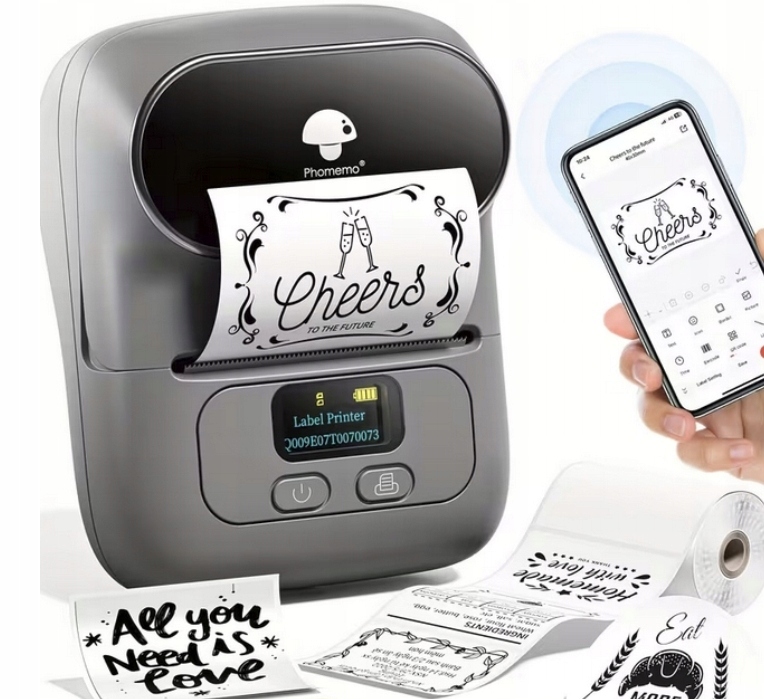 Phomemo M110 mini drukarka etykiet termicznych 3 rolki Szara