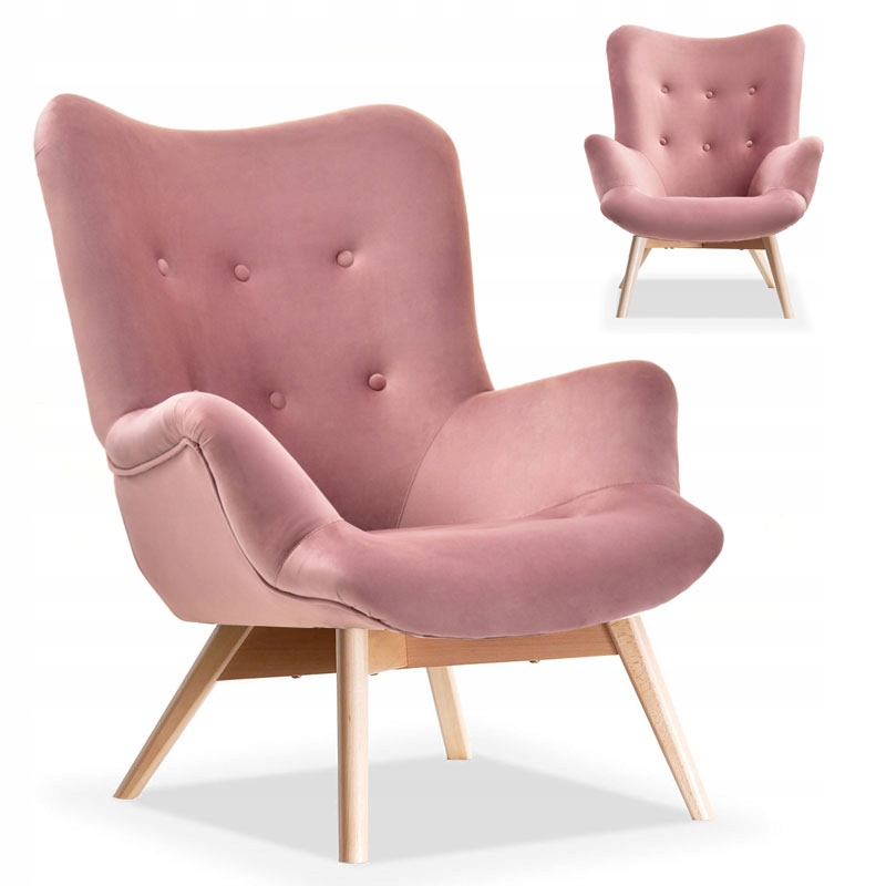 WELUROWY FOTEL Z PIKOWANIEM DO POKOJU DLA DZIEWCZYN FLORI PASTELOWY RÓŻ BUK