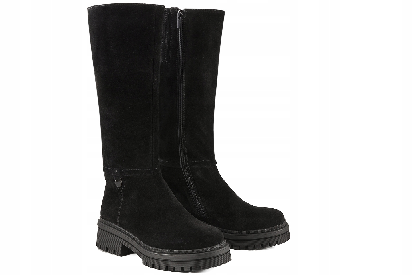 Big Star OOO274676 Zimní Kozačky Kožené Semišové Vysoké Zateplené, černé