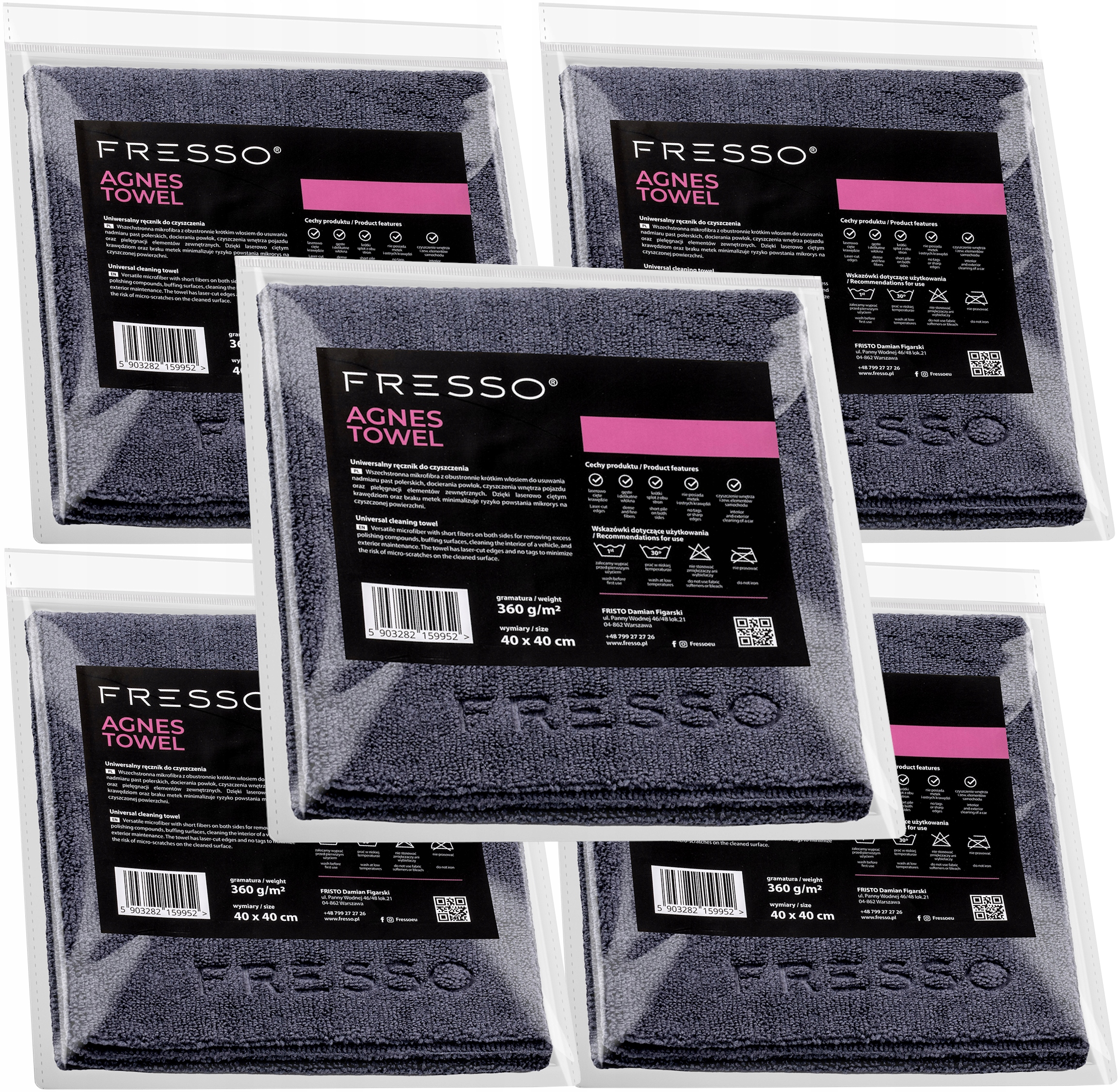 

Fresso 5x Agnes Towel Miękka Mikrofibra 40x40 cm