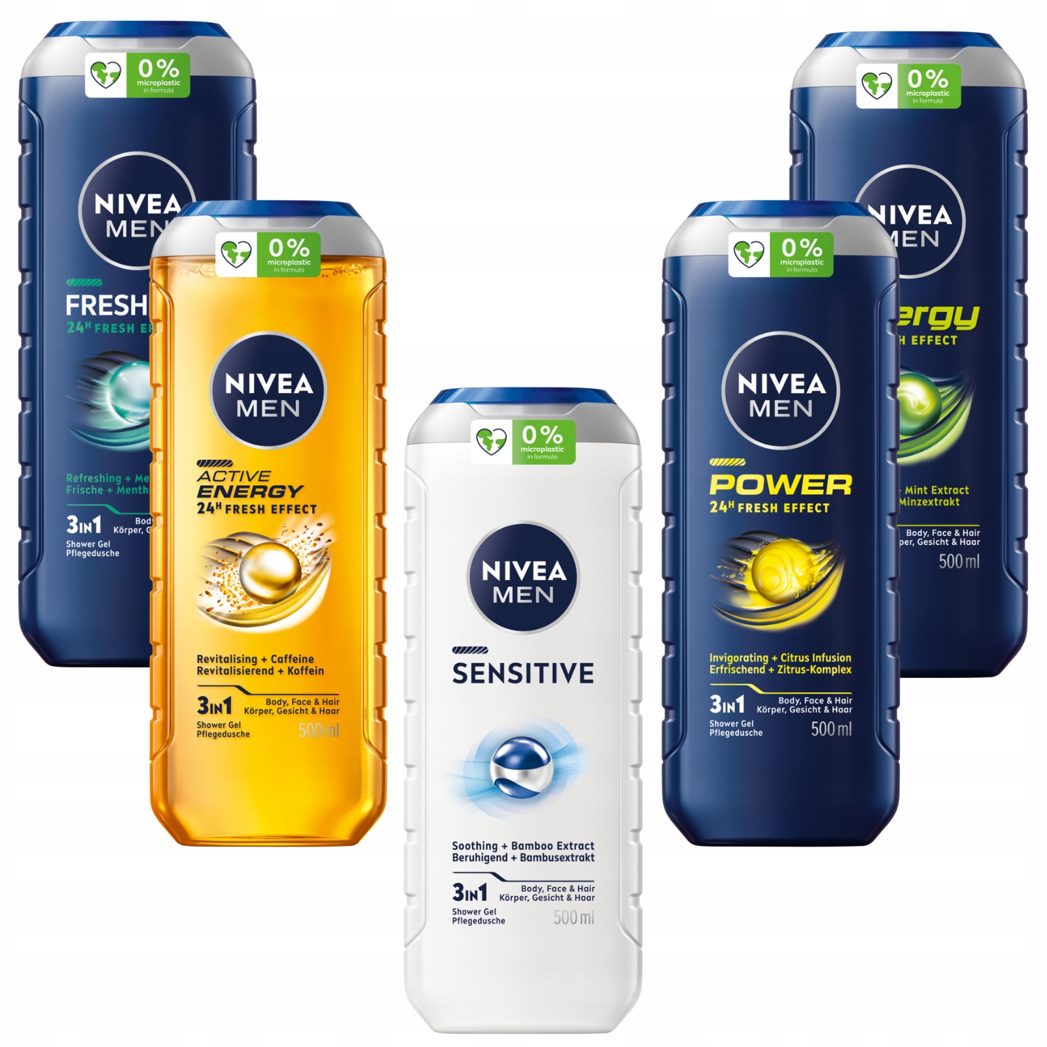 Nivea Men Sprchový gel 3v1 pánský Mycí prostředek na tělo vlasů 500 ml x 5 ml
