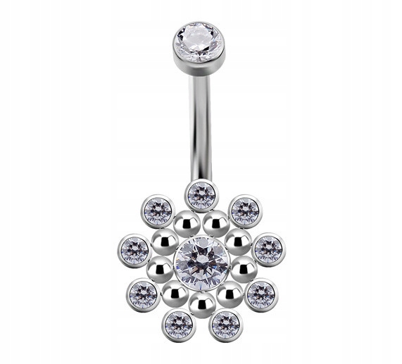 Titanová piercing do pupíku Premium Zirconia bílá