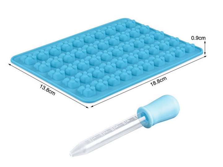 FOREMKA NA ŻELKI DO ŻELKÓW PRALINEK HARIBO MISIE KOSTKI LODU + PIPETA FORMA Wysokość 2 mm