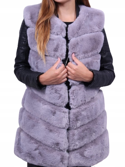 Dlouhá Kožešinová Vesta Kožíšek Šedá Světlá S-xl