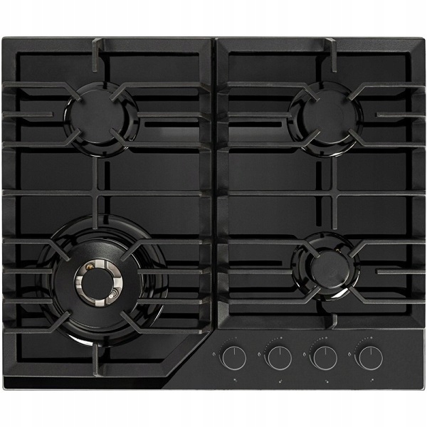 Plynová varná deska Kernau KGH6431TCIB , černé sklo , litinové rošty