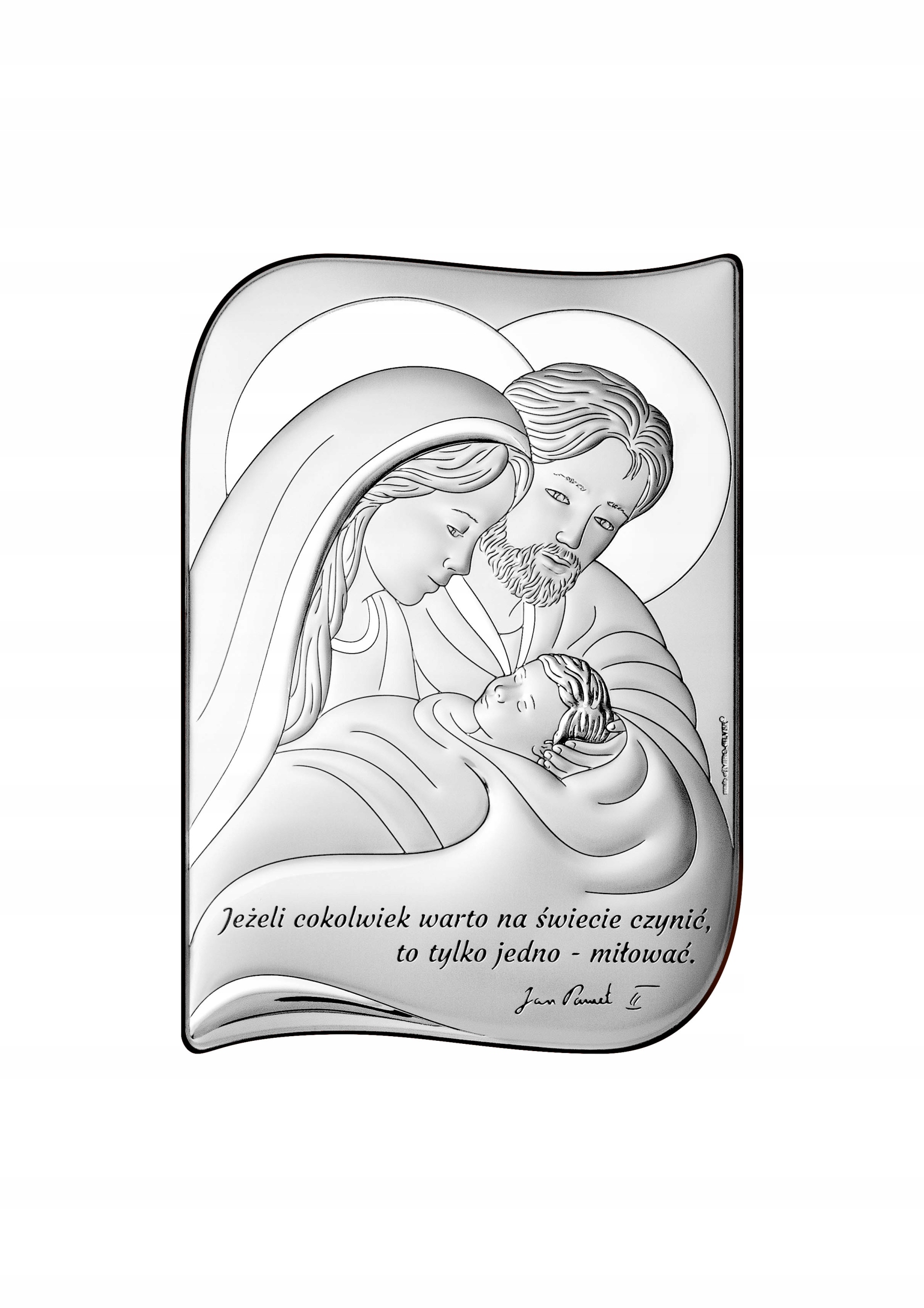 SREBRNY OBRAZEK ŚWIĘTA RODZINA ŚLUB CHRZEST GRAWER Stan opakowania oryginalne