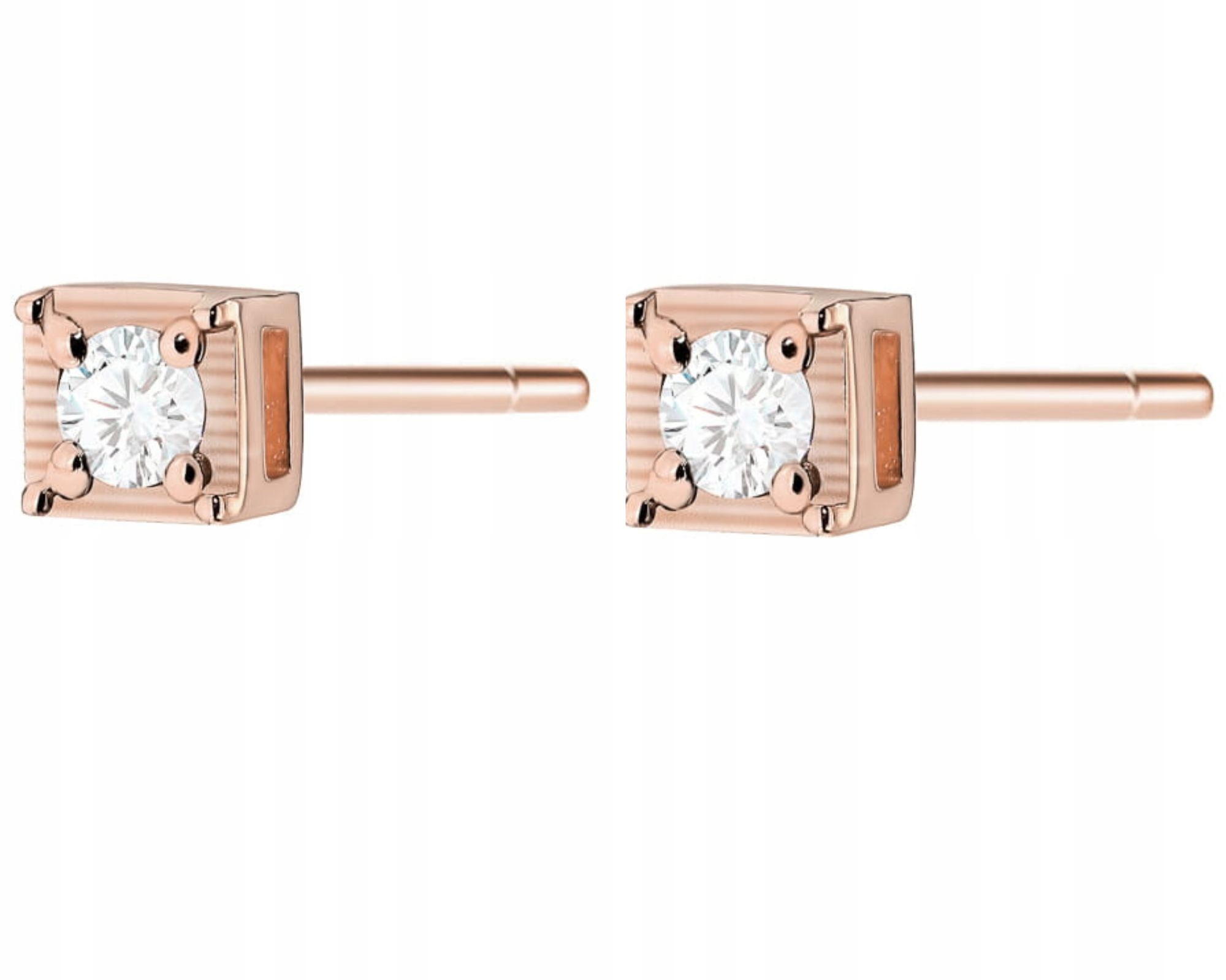 Růžové Náušnice 585 Brilianty Diamanty Jemné Čtvercové Šroubky