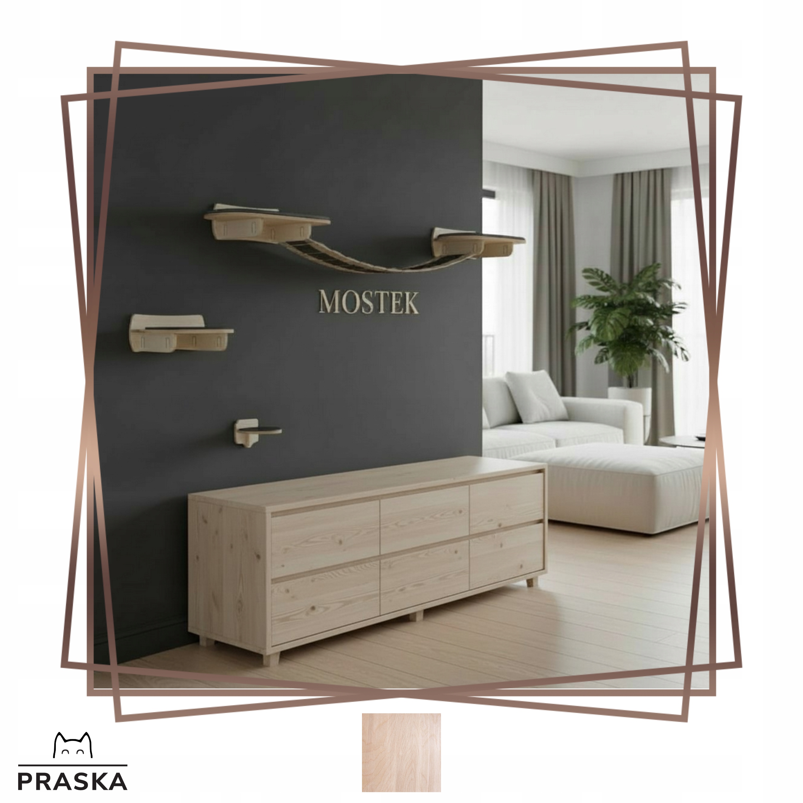 Levně Praska Lanový mostek pro kočky Lanový park 48,5 cm 20 cm lano Natural Premium