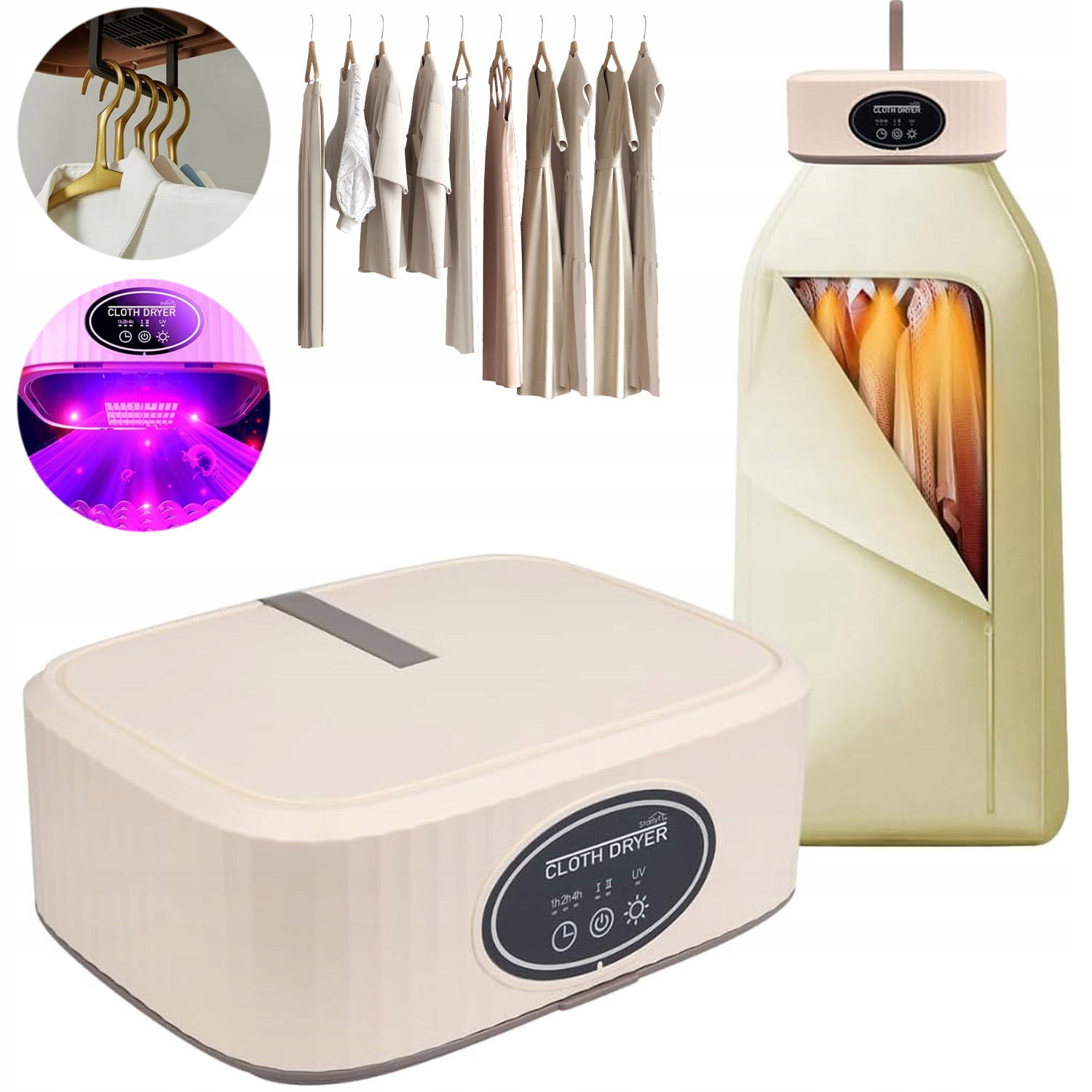 Przenośna Suszarka 600W Składana Uv Cicha 45dB Szybkoschnąca Do Ubrań