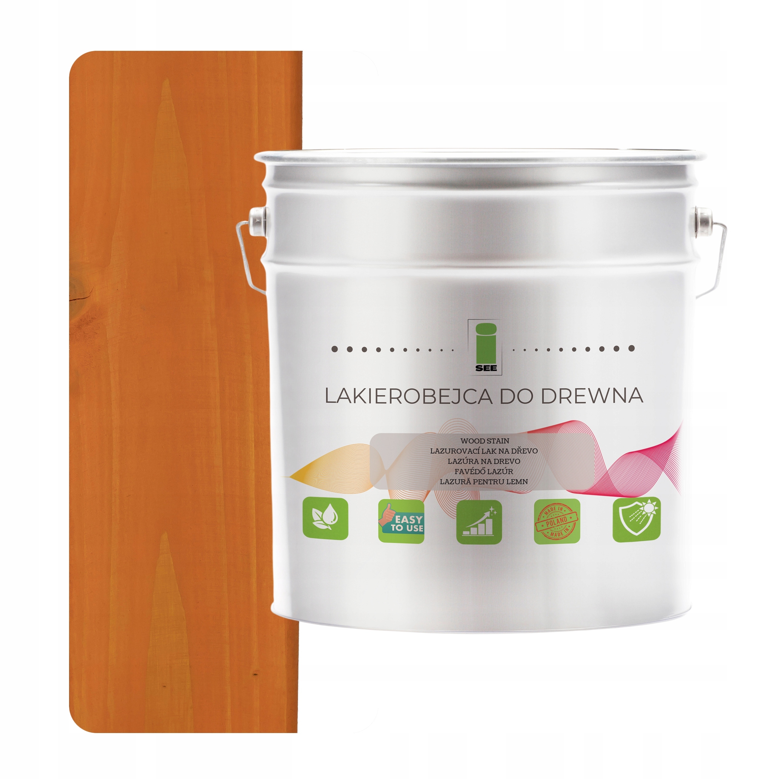 Lak na dřevo oranžový, hydrofobní, bez zápachu, polomatný, 3v1 2,5L D140