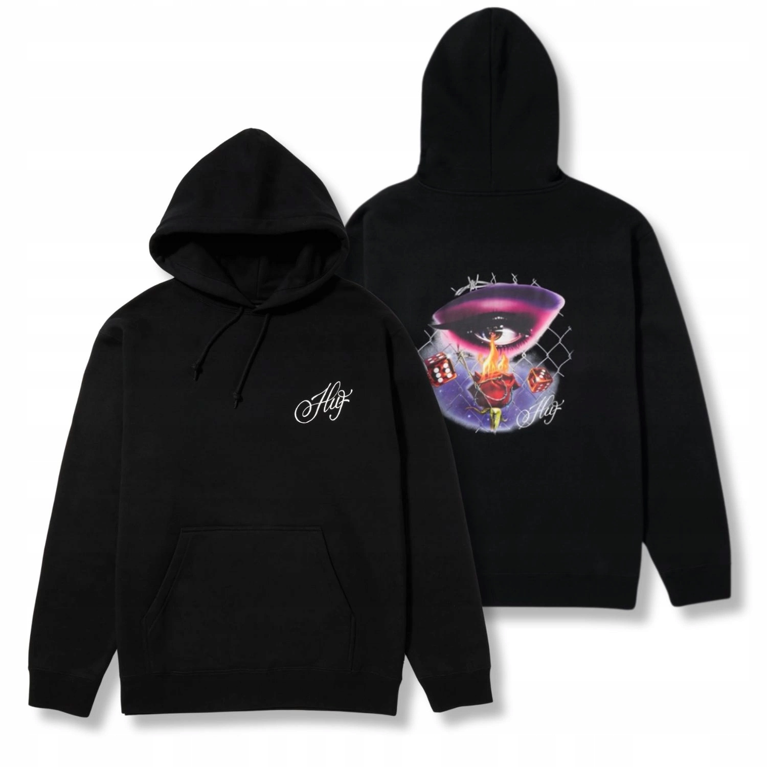 Pánská mikina s kapucí Huf Feline Eye černá bavlněná moderní klokanka vel. XL