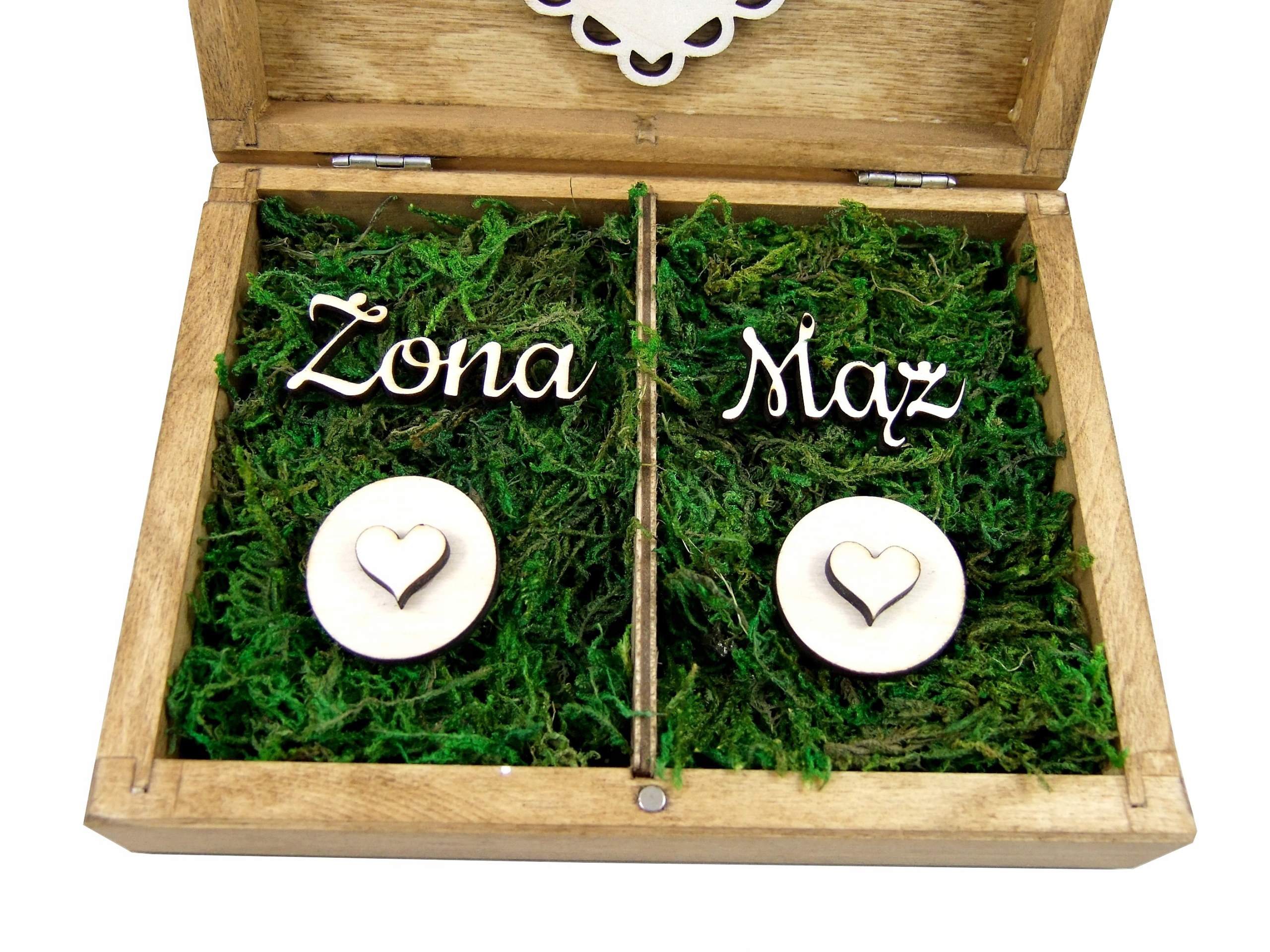 Szkatułka Na Obrączki Orzech Włoski Mech Chrobotek Marka Magnolit