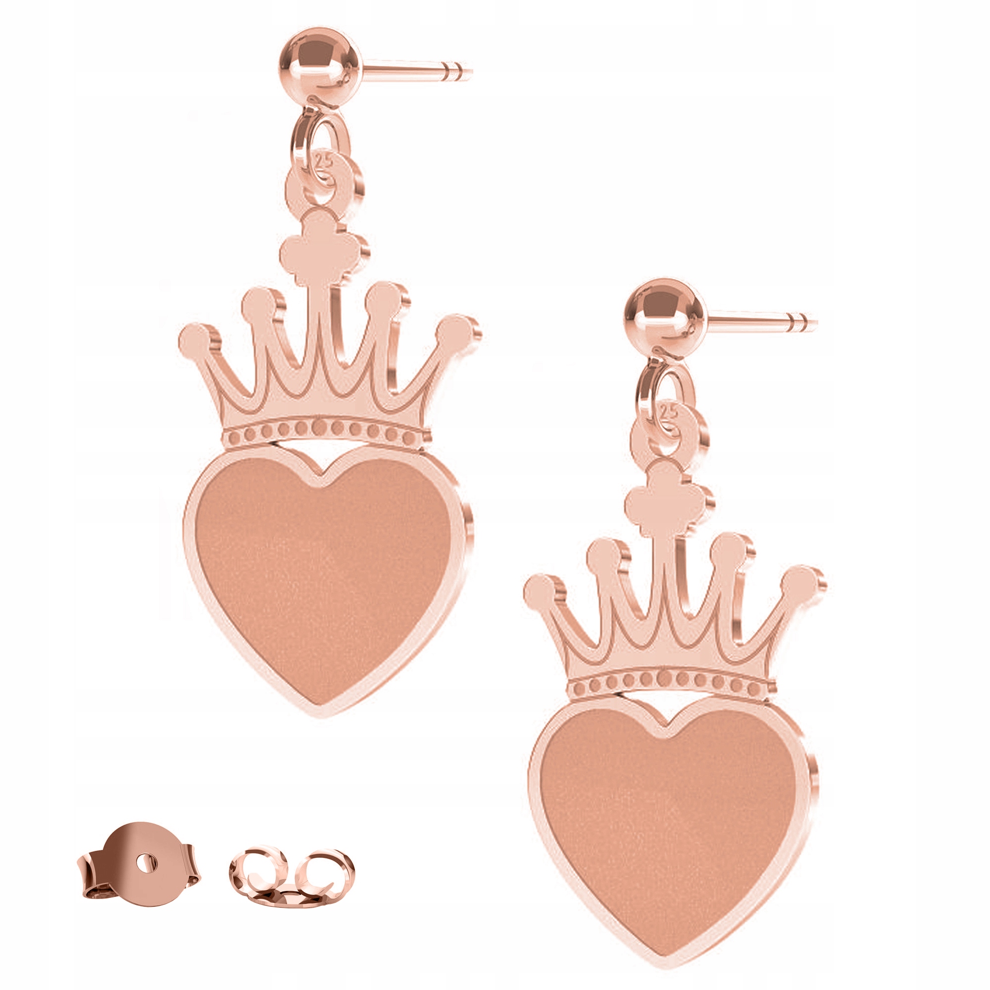 Náušnice Korunka Srdíčko růžové zlato 925