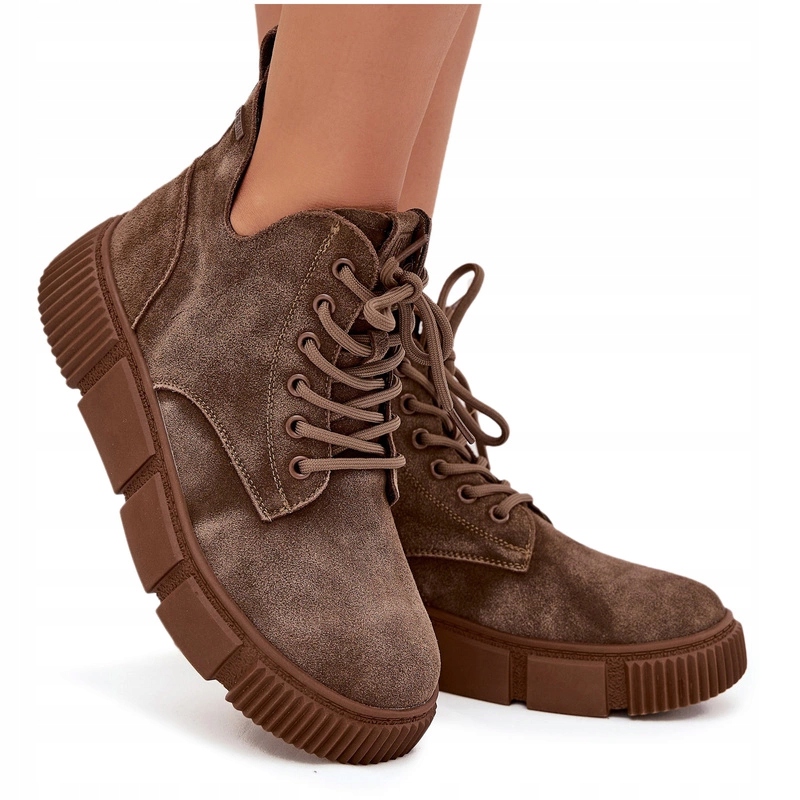 Dámské semišové pracovní kotníkové Kotníkové Boty na platformě Big Star SS274594 béžové 37