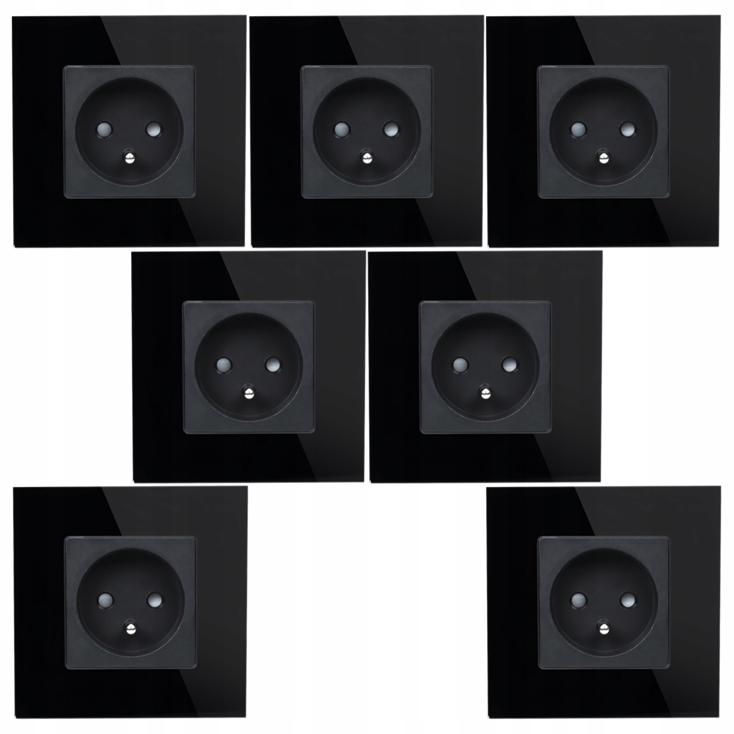 7x Černá Elektrická Zásuvka Jednotlivá Skleněný Panel Kolík Uzemnění