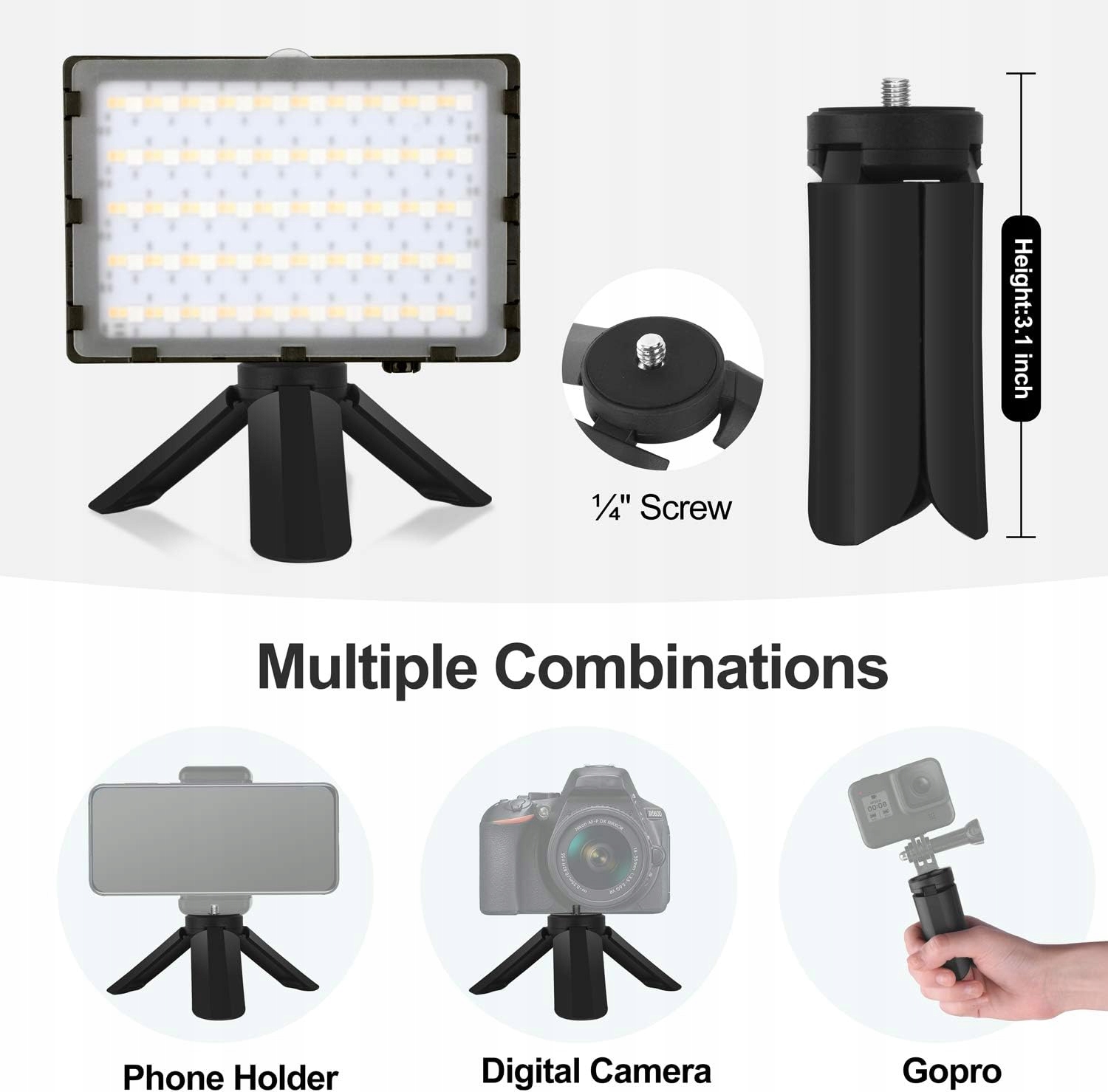 LAMPA WIDEO EMART LED USB Z REGULOWANYM STATYWEM, 5600 K Model EMLTL66D