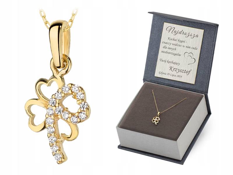 Zlatý Náhrdelník 38 Cm 585 Čtyřlístek s jetelem a Zirkony Řetízek 14k